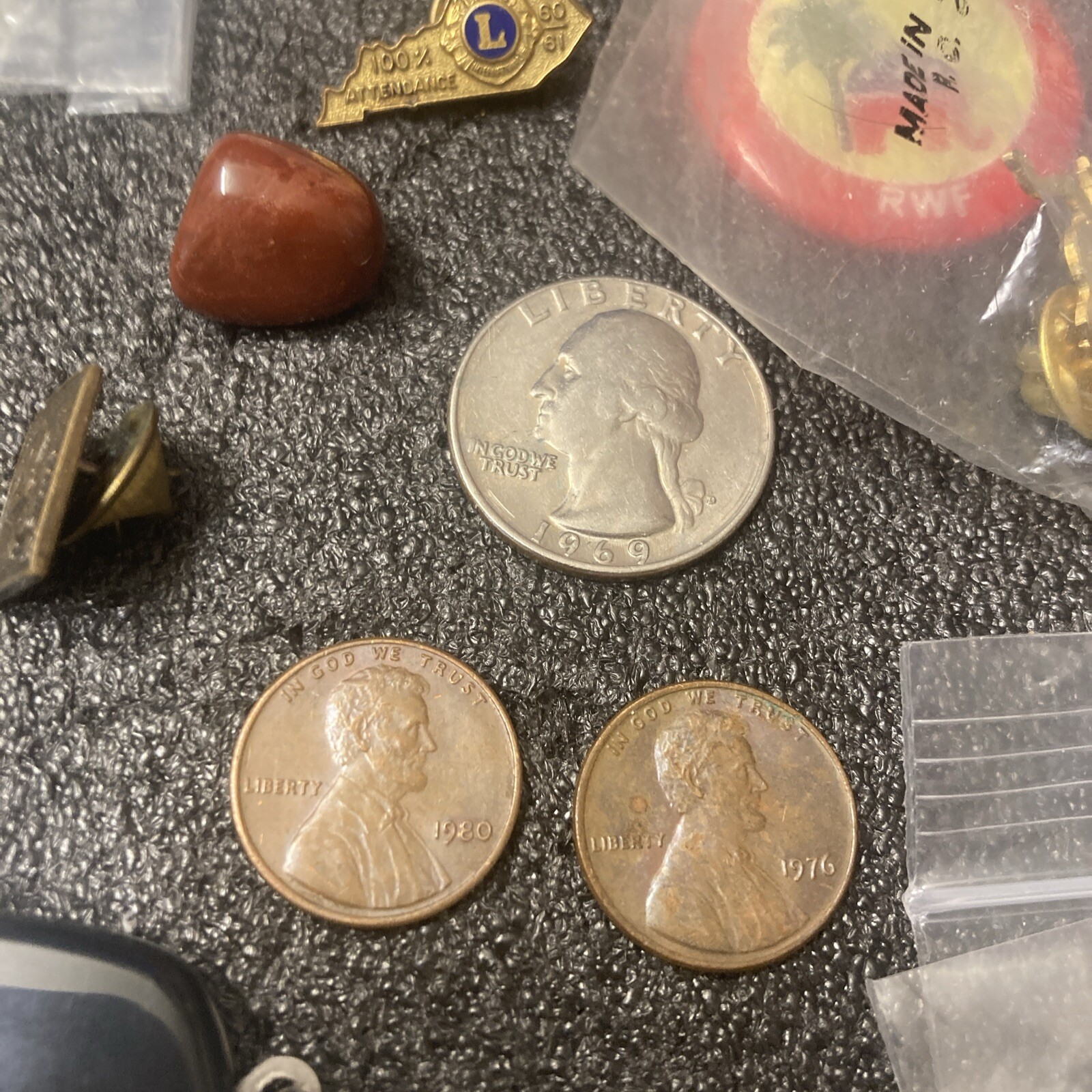 USED Mixed Vintage Tin Lot w/US Coins/US Stamps/Pins/Knife/Patch etc. NICE! LOOK