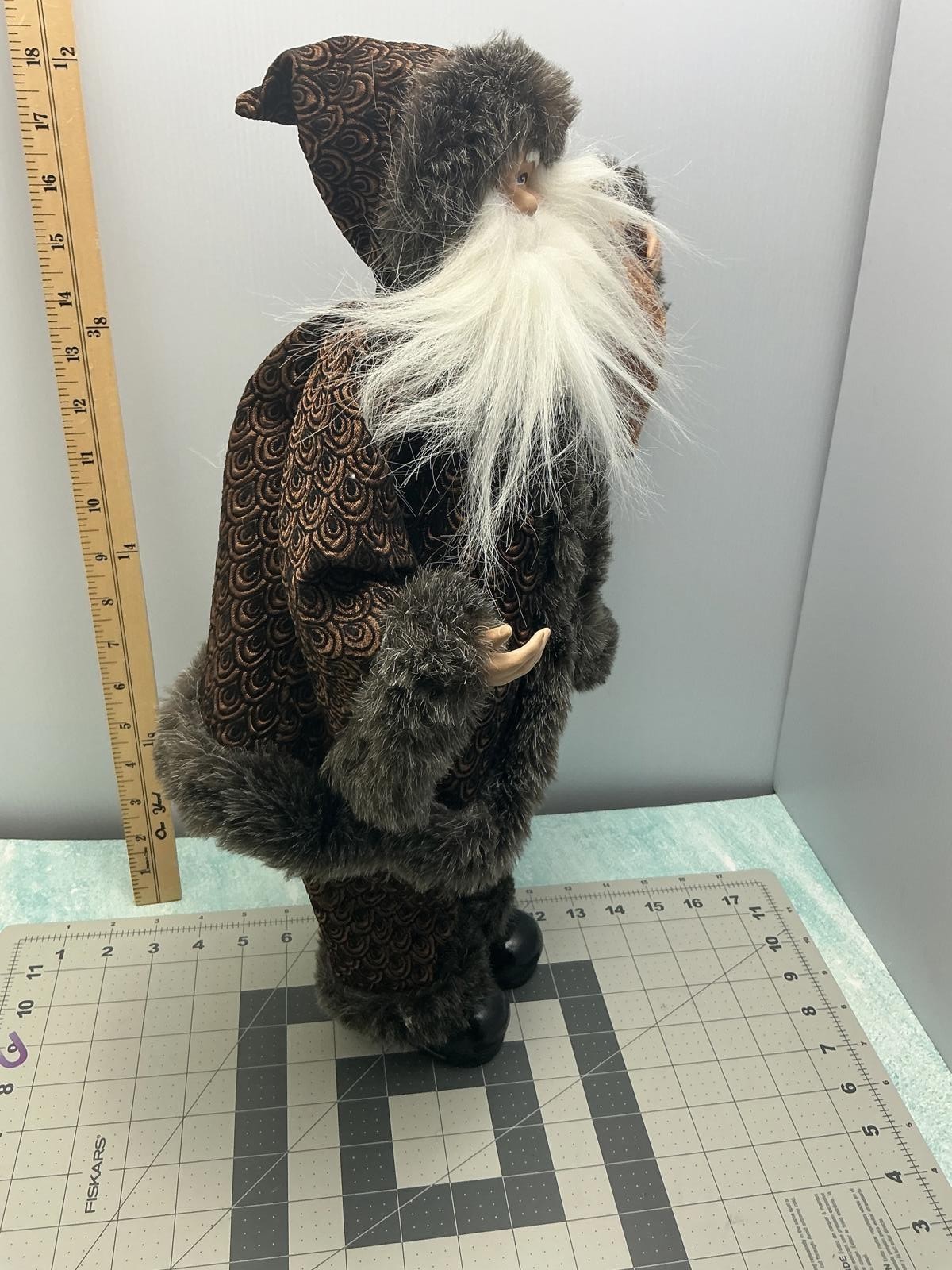 Vintage Santa Claus Figurine with Fur Trim and Sack