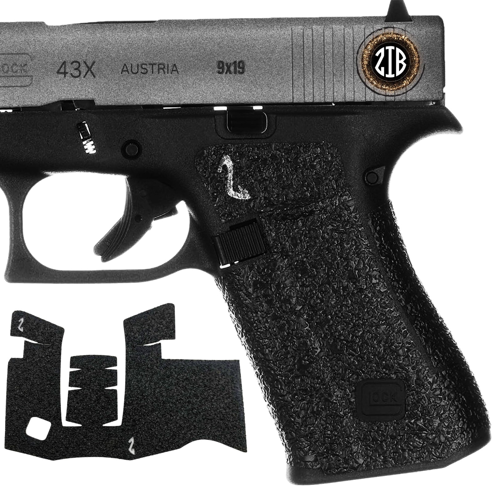 ZIB GRIPS Black Adhesive Rubber Grip Tape for Glock 43X & 48, Comfort Control