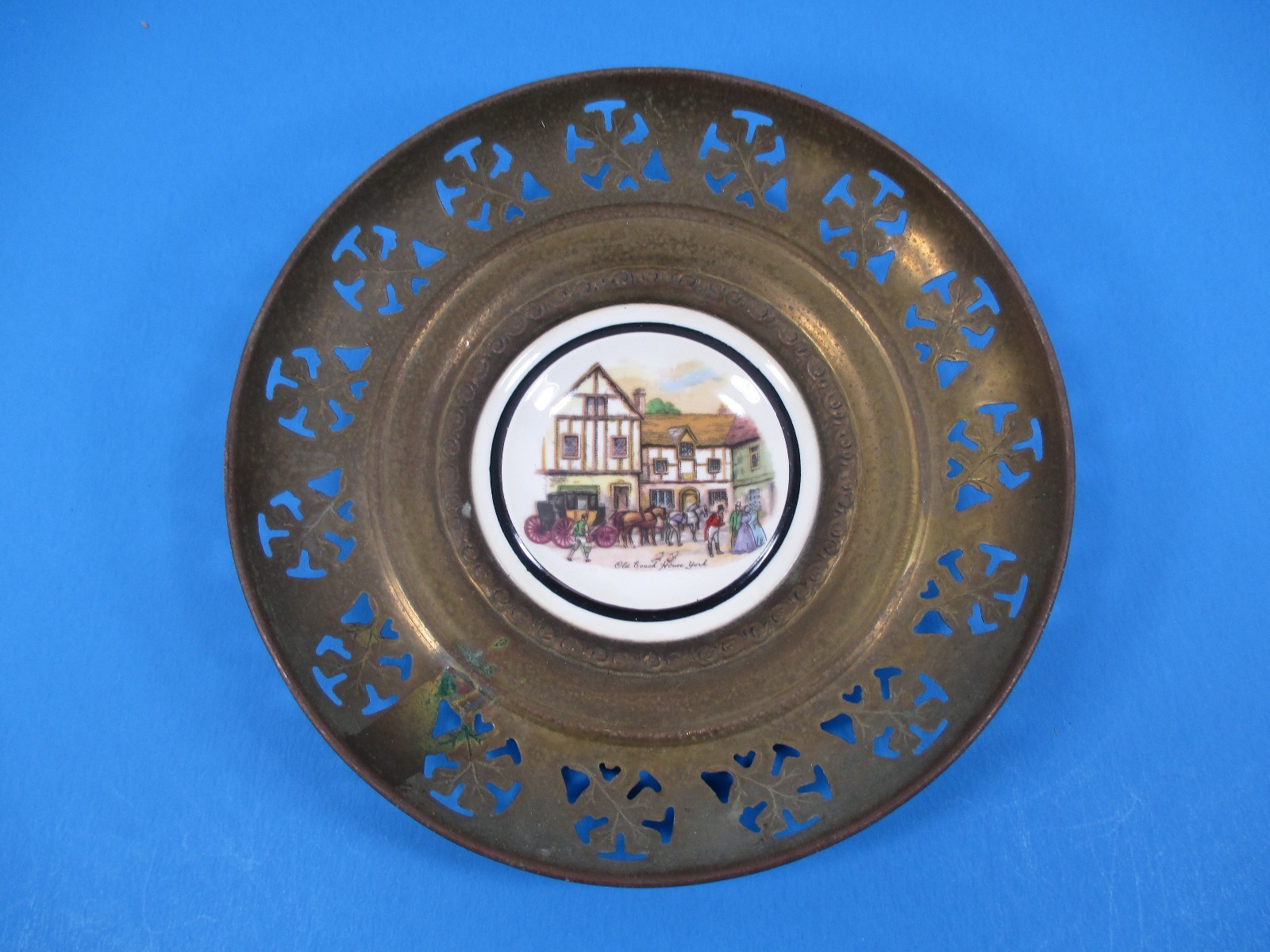 Vintage Bone China & Brass Decorative Plate Old Coach House York Regency VS9
