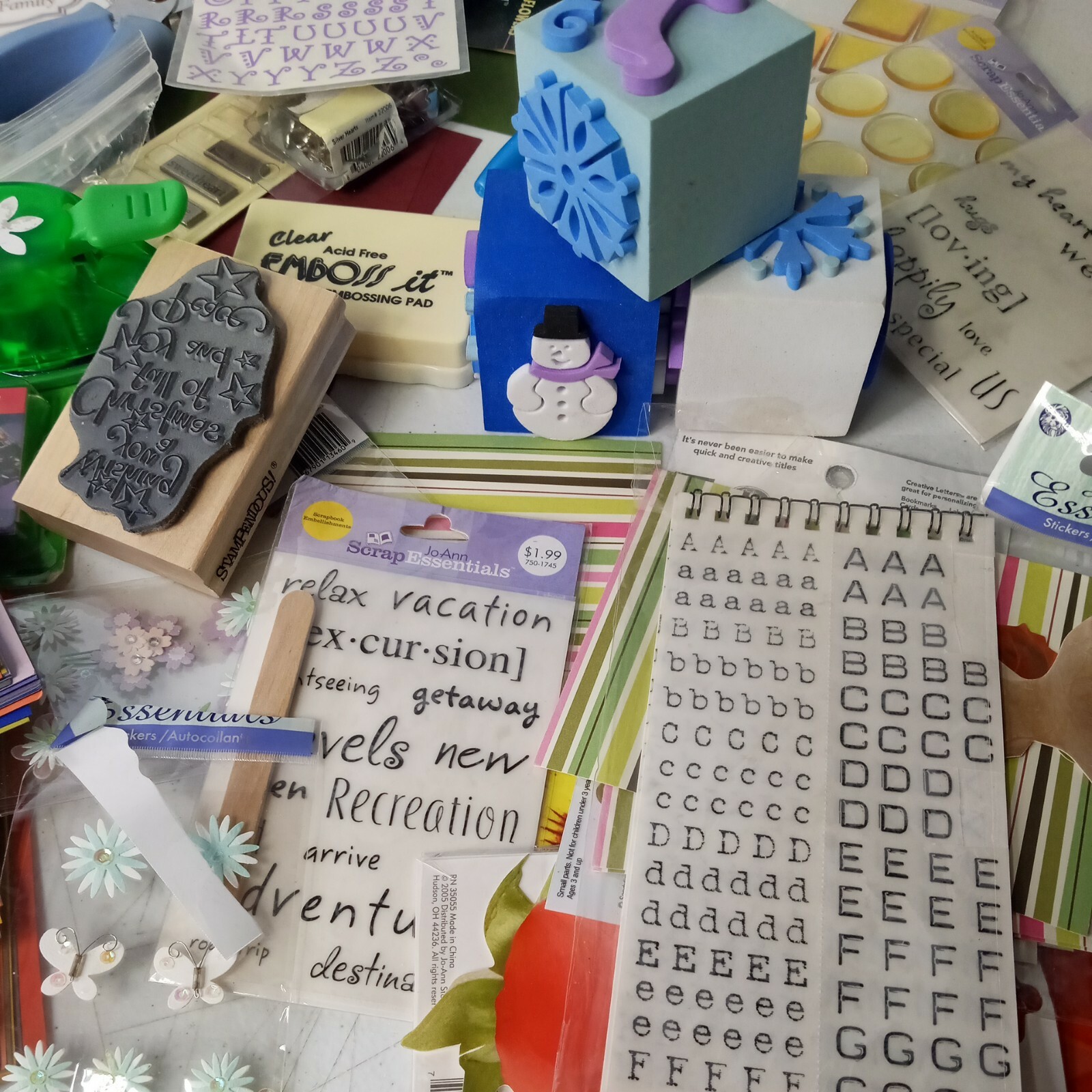 Junk Drawer Art Crafts Scraping Stickers Punchs Card Stock Rubber Stamps Lot