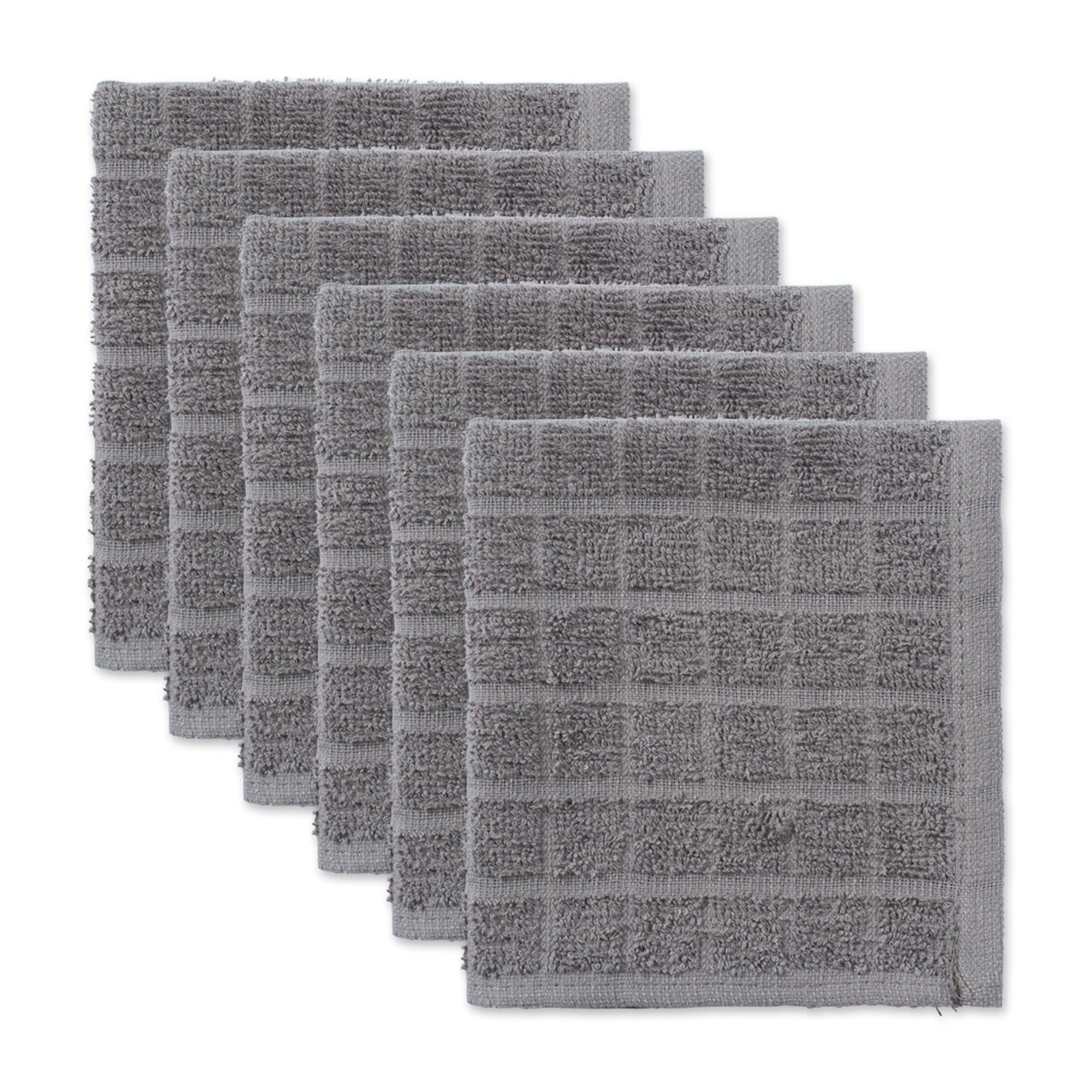 DII Basic Terry Collection Solid Windowpane Dishcloth Set, 12×12, Gray, 6 Piece