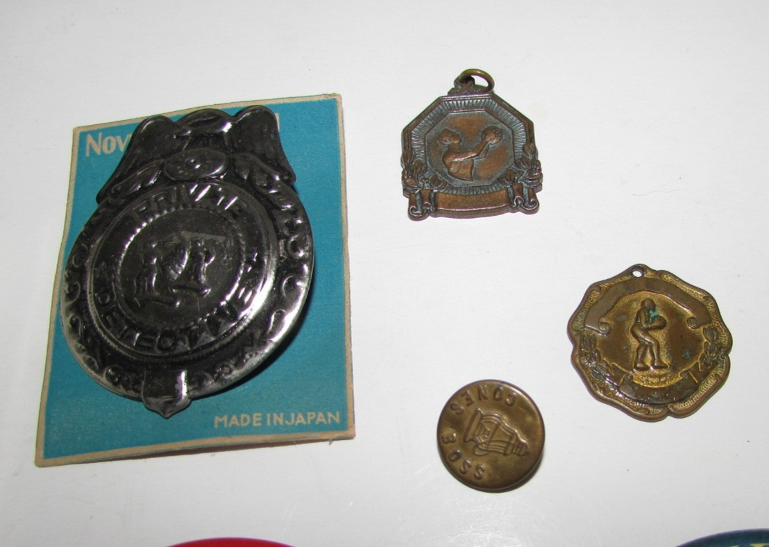 Junk Drawer Lot Goldwater Pins Masonic Detective Patch Chi Alpha Black Americana