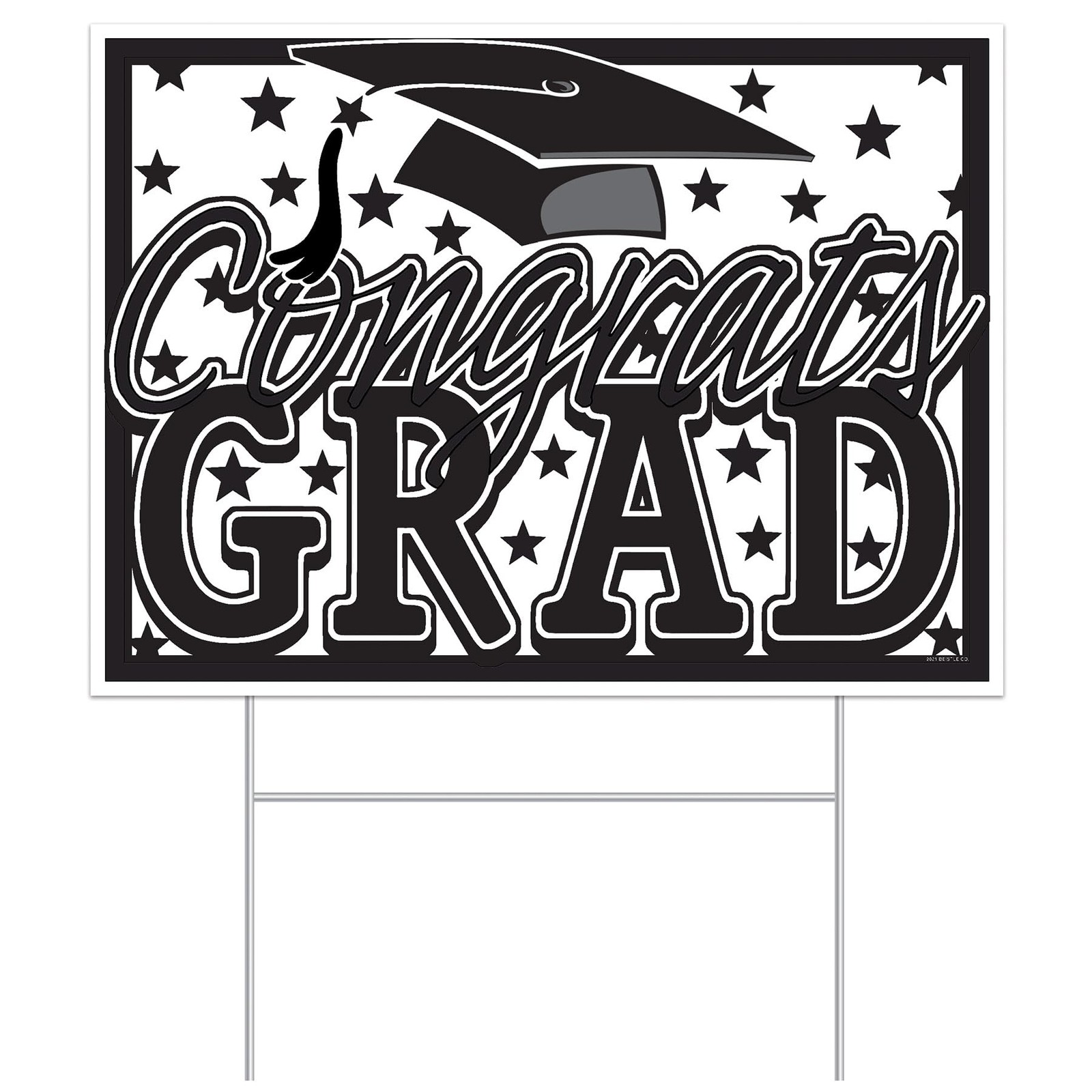Beistle Congrats Grad Yard Sign, Black/White, 11.5×15.5″ with Stake