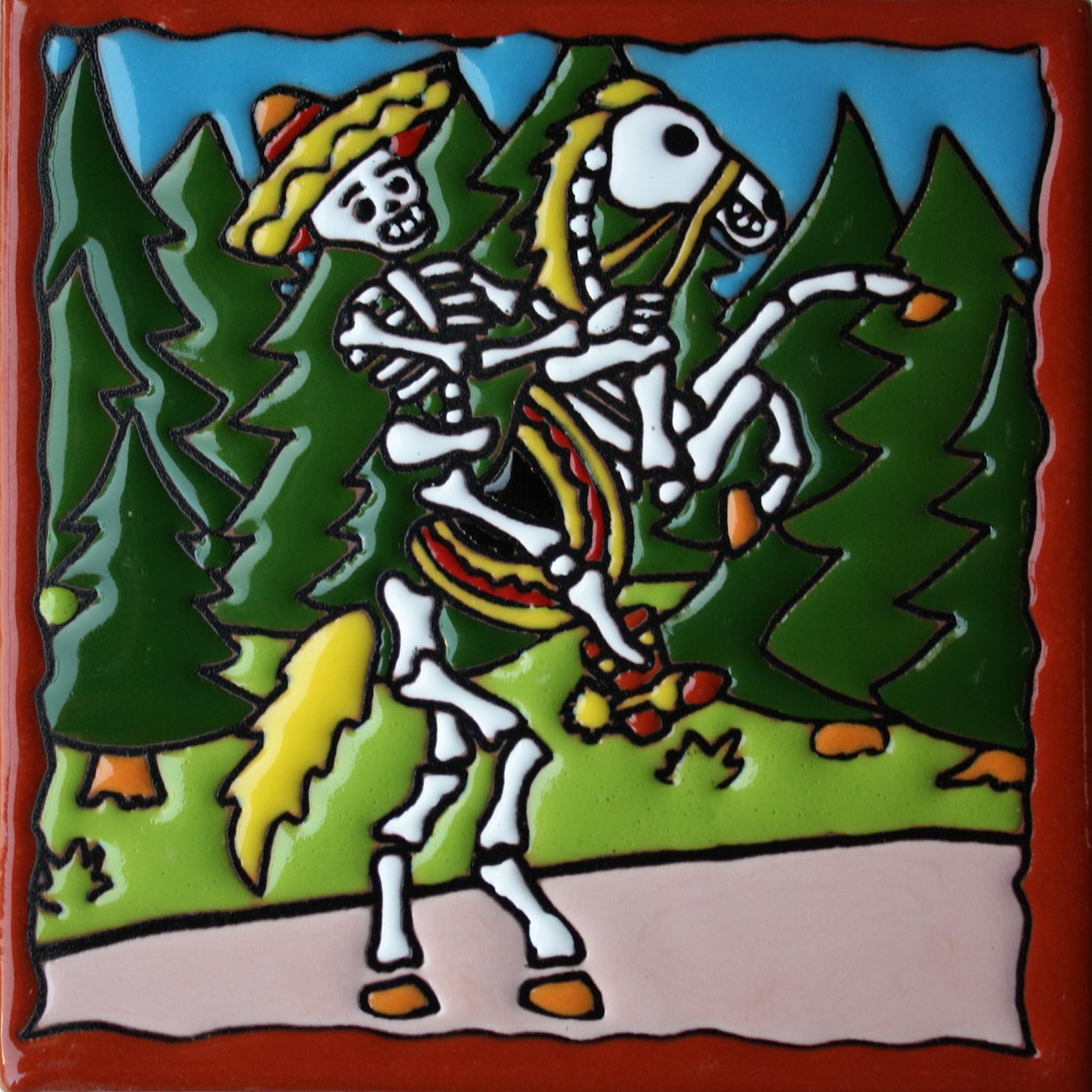 Fine Crafts Imports Horse Rider Day Dead Clay Tile Multicolor 6×6 6 Inch small