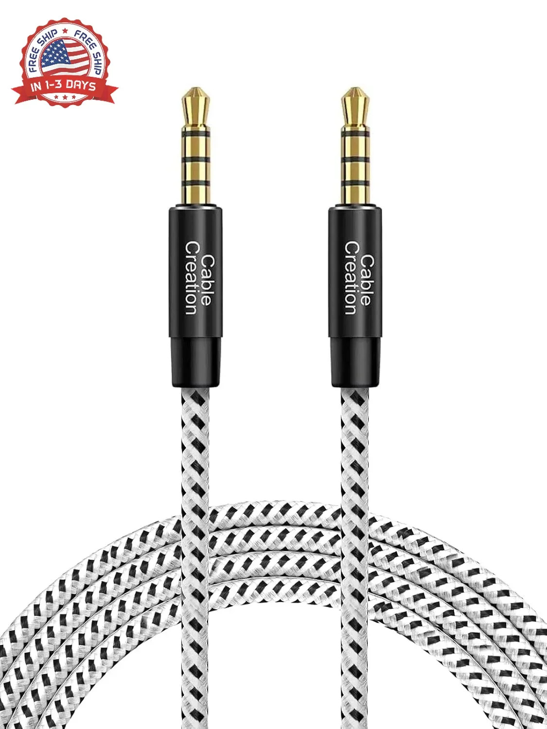 CableCreation 3.5mm TRRS Audio Cable 6FT, 4-Pole Aux Cord Male to Male Braided 1