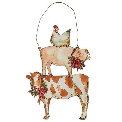 Craft House Farm Animal Stack Metal Sign Cow Pig Chicken 9×6 Distressed
