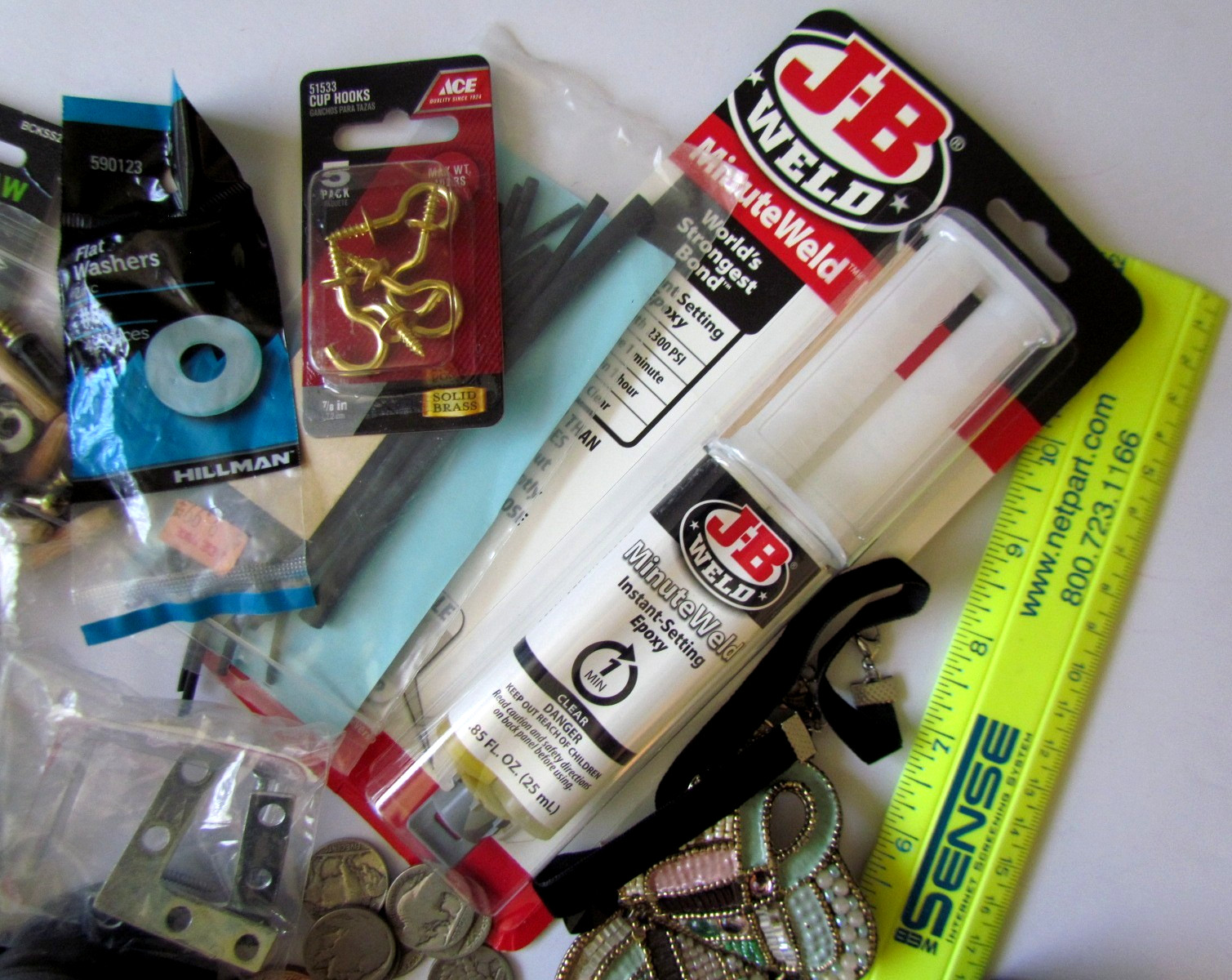 JUNK DRAWER LOT – 4+ lbs. – Coins, Stamps, Guitar Strap, jewelry. harmonica,etc.