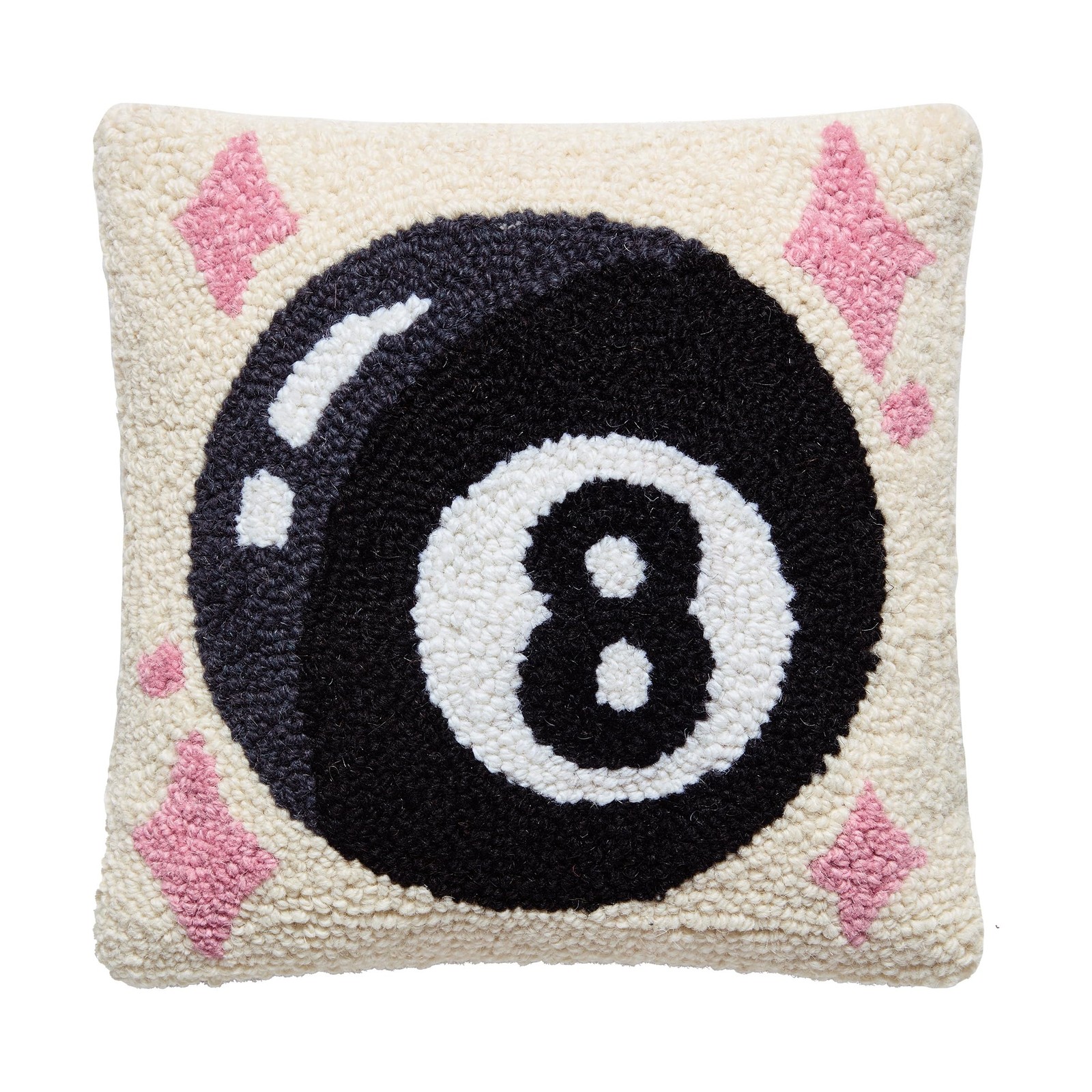 Peking Handicraft 8 Ball Hooked Throw Pillow 10 Inch Black Ivory Pink