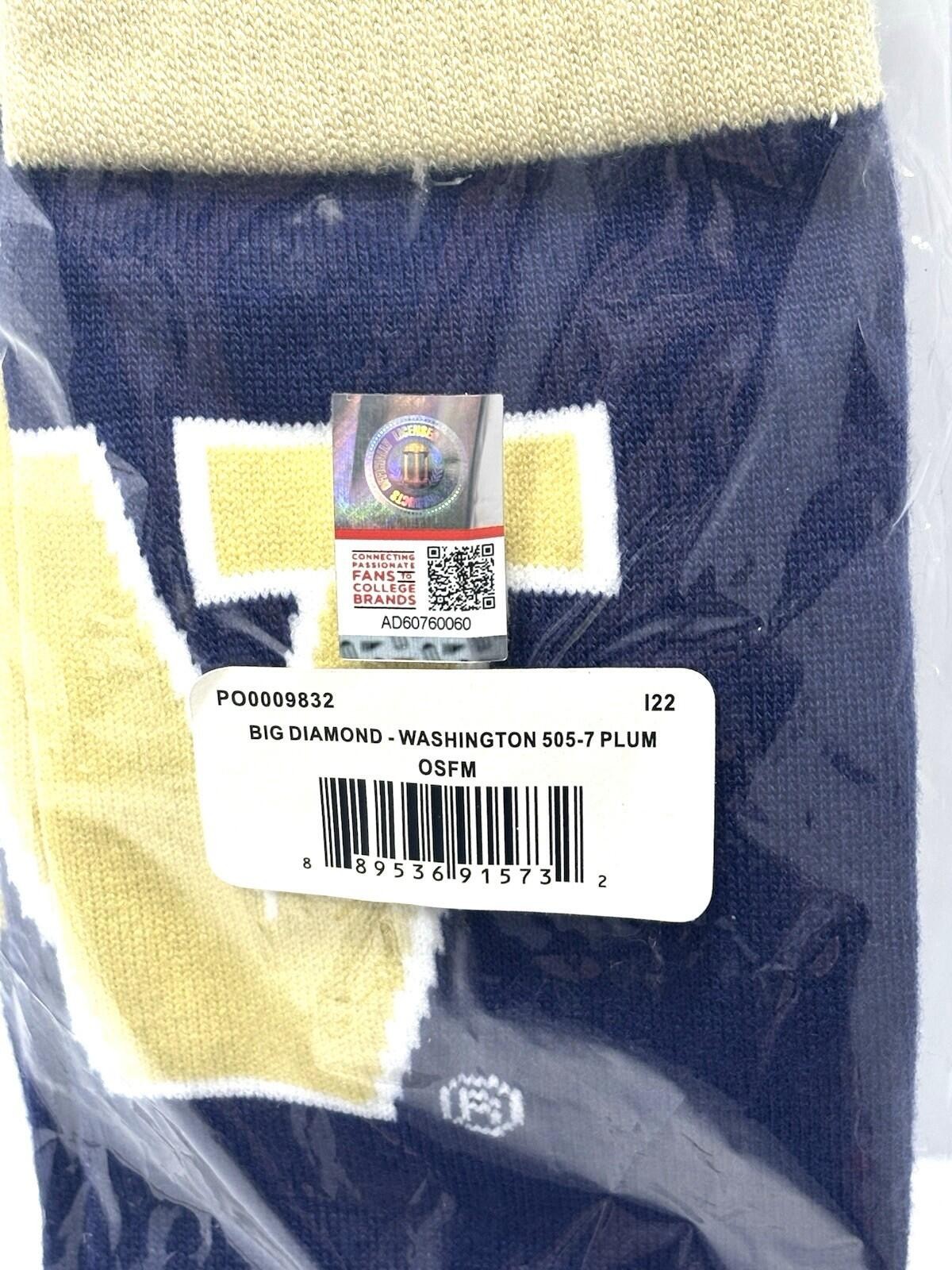 Washington Huskies NCAA Argyle Crew Socks FBF Unisex Team Logo Dress Fit -NEW