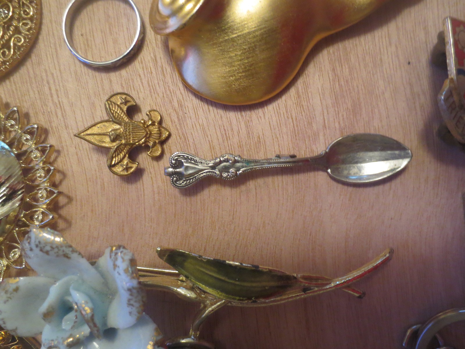 junk drawer lot jewelry lot OLD STERLING ring old signed LISNER item old heart