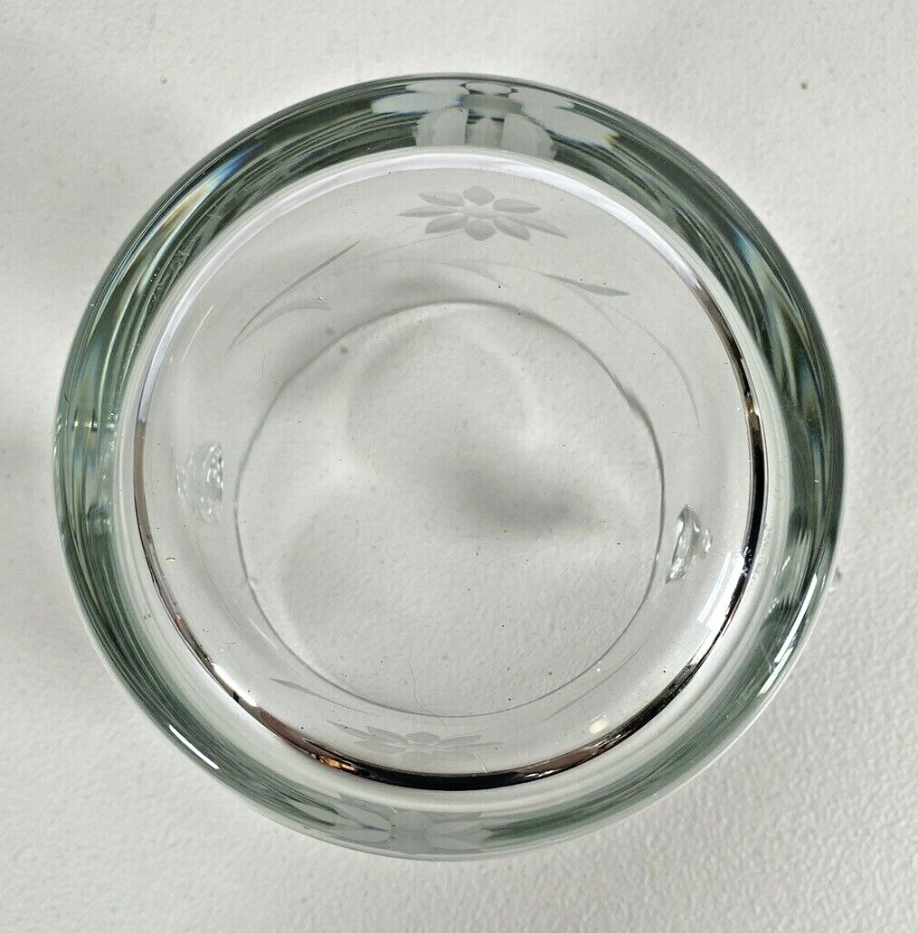 Ice Bucket Floral Etched Glass Pail Wine Curly Handle Barware Romance 5.25″x5.5″