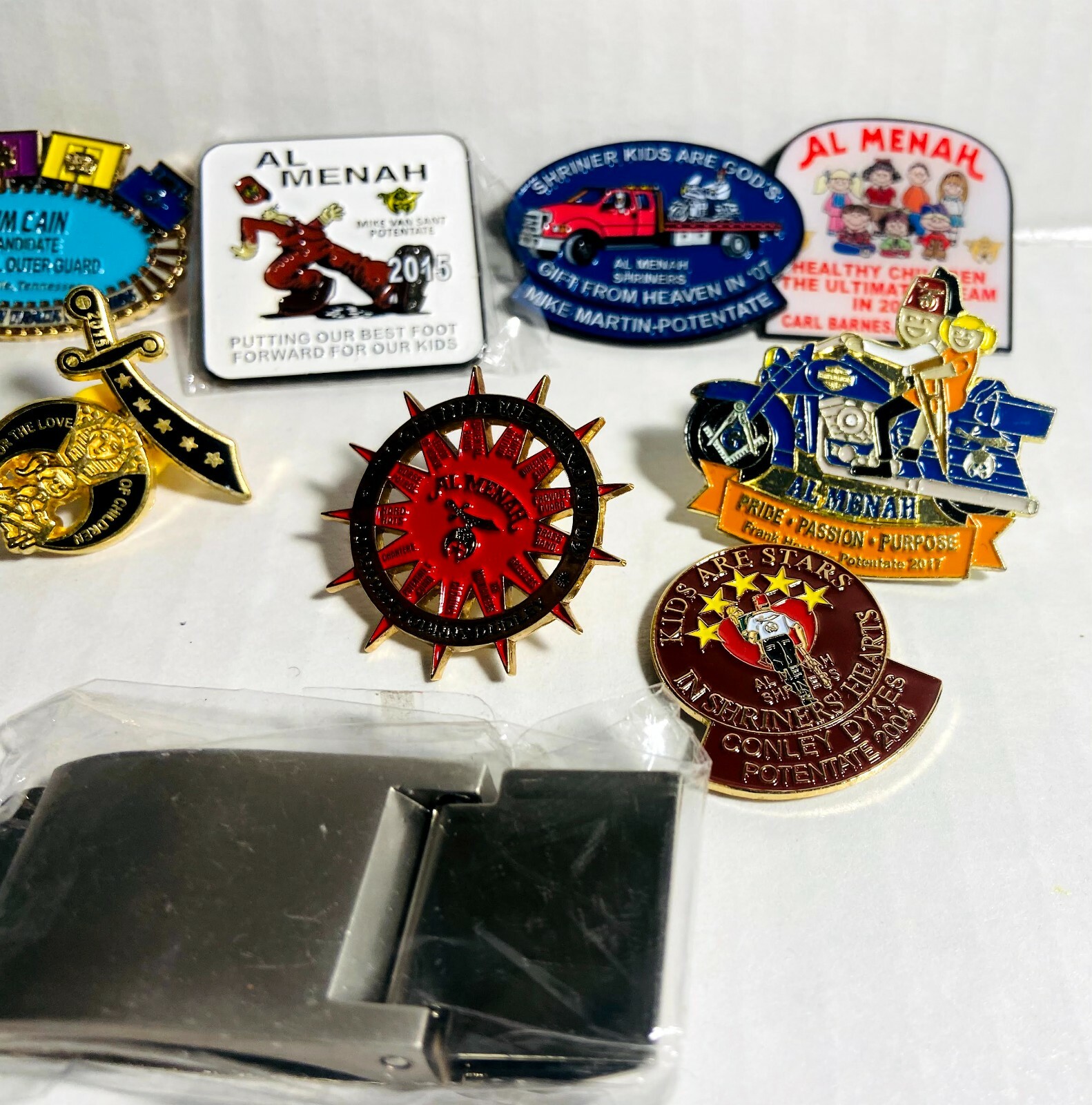 JUNK DRAWER Lot of Shriners Pins, money clip, Lapel & hat Pins-13 pieces- LILA
