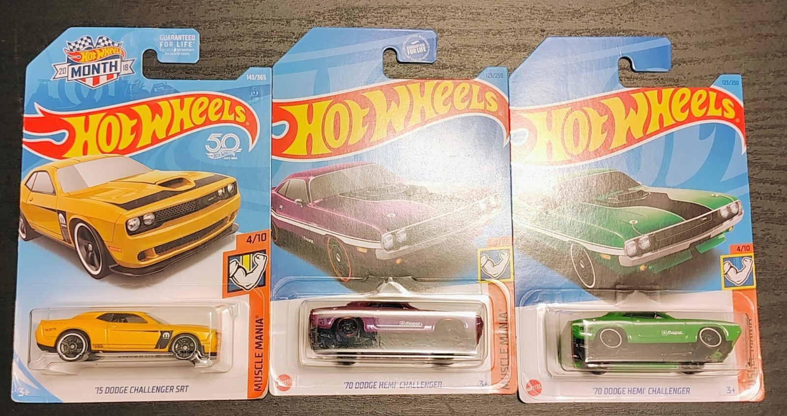 Hot Wheels Muscle Mania 4/10 Lot of 3 – ⚠ INCL. ONE Special 50TH ANNIV. ! ⚠