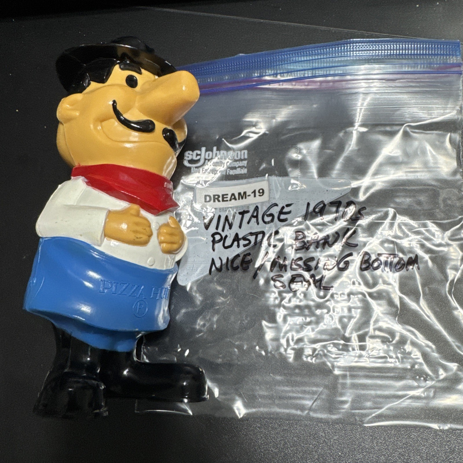 VINTAGE TOY 1970s Plastic Piggy Bank Pizza Hut PETE Man No Seal DREAM-19