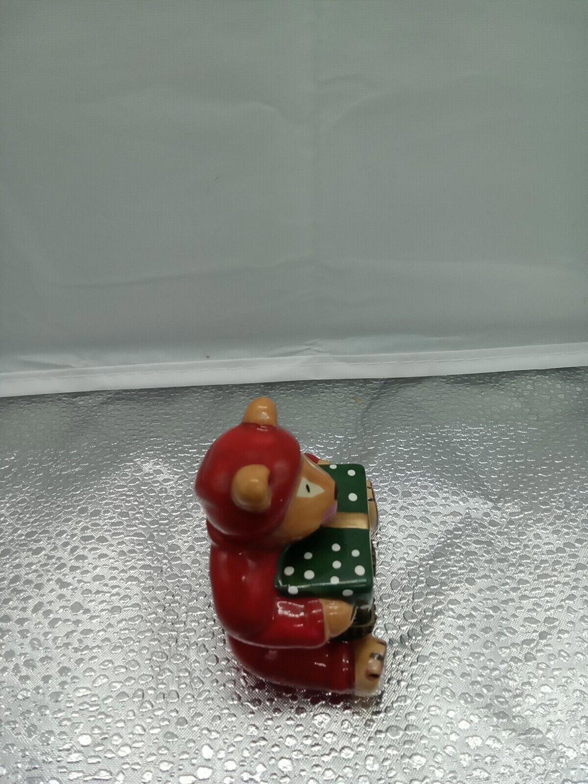 Vintage Trinket Jewelry Dish W/ Tip Sweet Dreams Bear. Red Pillow Christmas