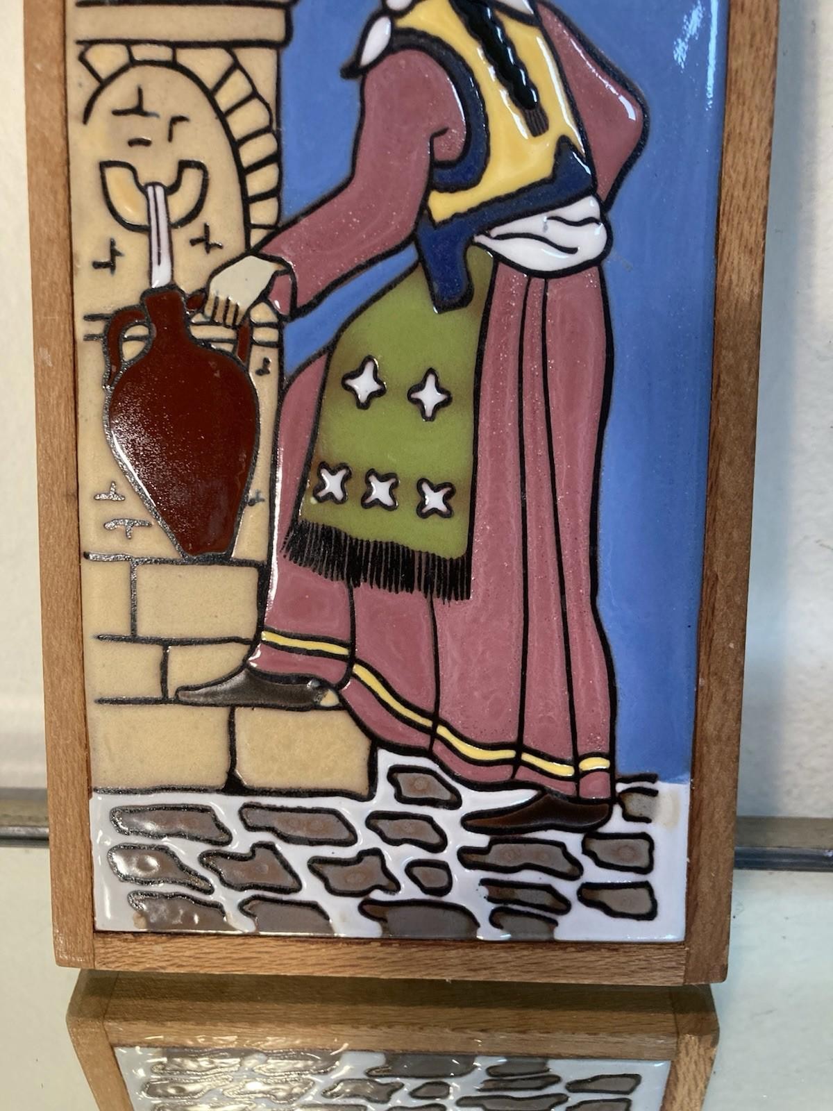 Vtg Angelo Tsakirakis Woman At The Wall 4×8 Tile Filling Jug w/Water “Grt Cond”