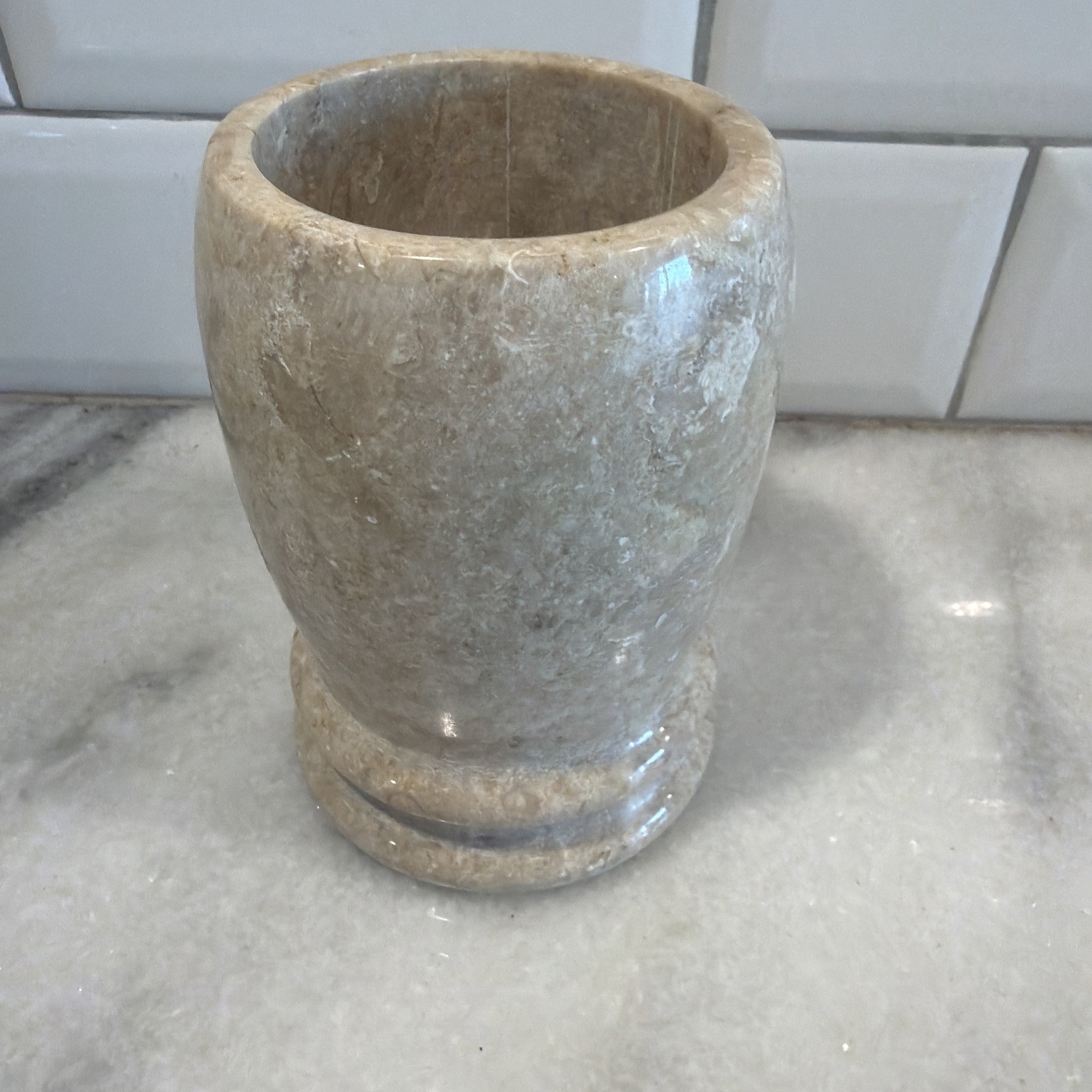 Creative Home Beige Marble Tumbler Toothbrush & Brush Holder Organizer GW992
