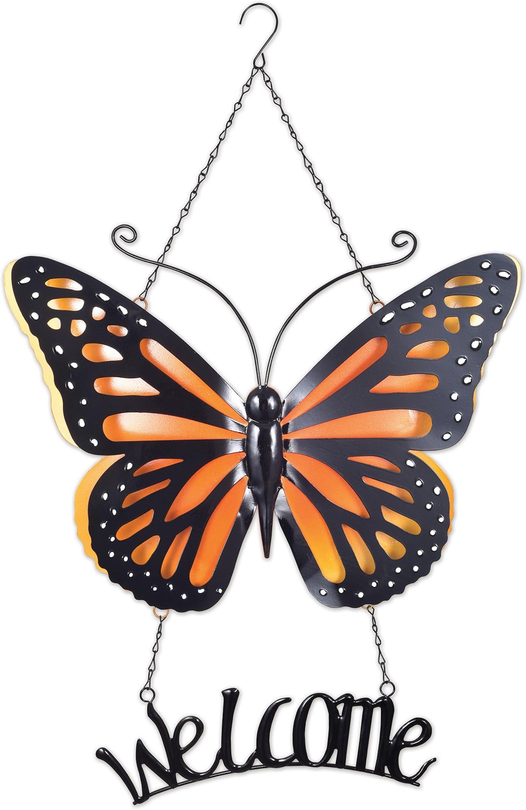 Sunset Vista Designs Large Metal Butterfly Welcome Sign, Orange Monarch