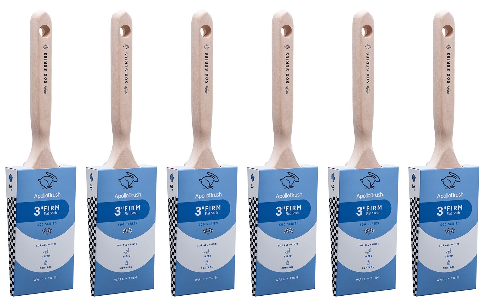 Apollo 500 Series 3″ Firm Flat Sash Paint Brushes Poly Blend 6-Pack