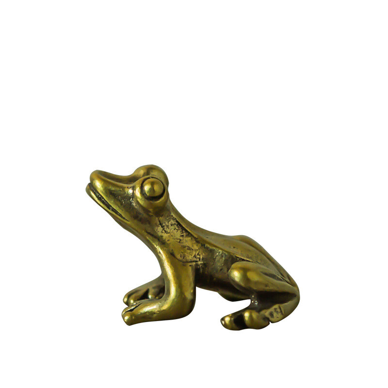 2 Pieces Brass Frog Statue Ornament Animals Toys Home Office Decoration Artwork~