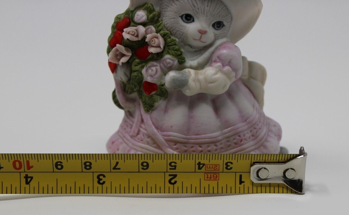 Vintage Schmid Kitty Cucumber Figurine Priscilla 1985 Cat Rose Hat Porcelain