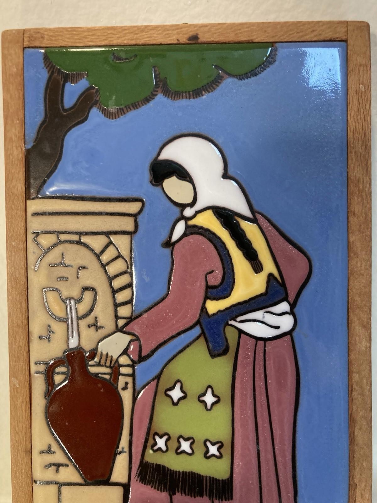 Vtg Angelo Tsakirakis Woman At The Wall 4×8 Tile Filling Jug w/Water “Grt Cond”