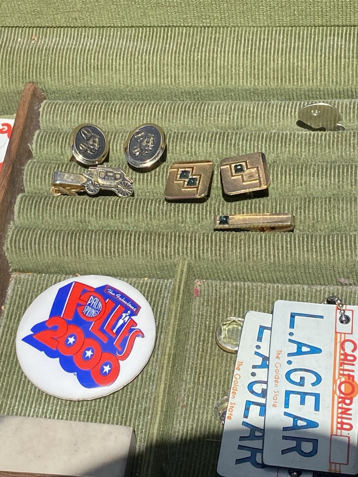 Vintage junk drawer lot jewelry Valet Box Pins Pens Sunglasses Clock estate sale