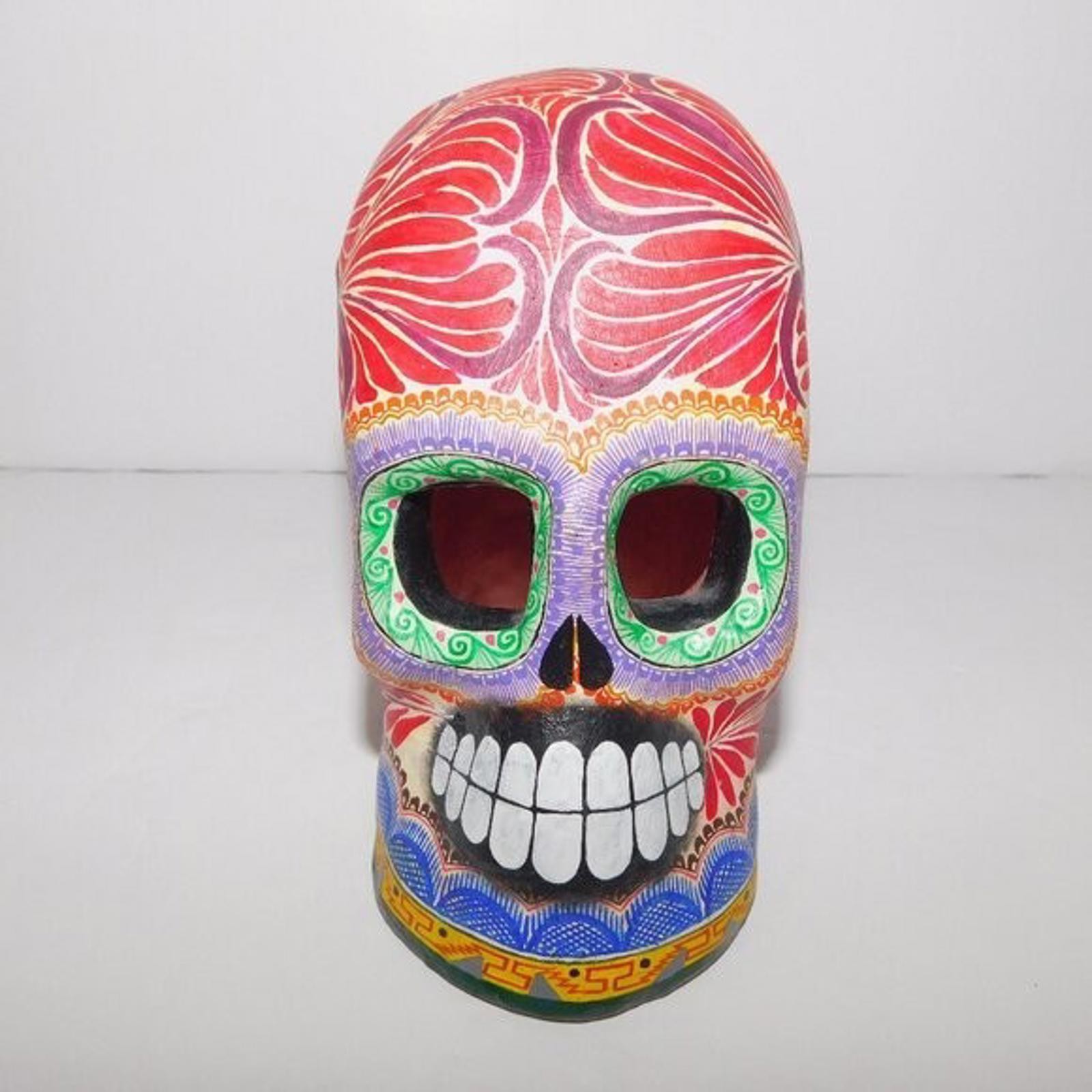 VTG Saul Montesinos Mexico 5″ Day of the Dead Skull hand painted Pottery *READ