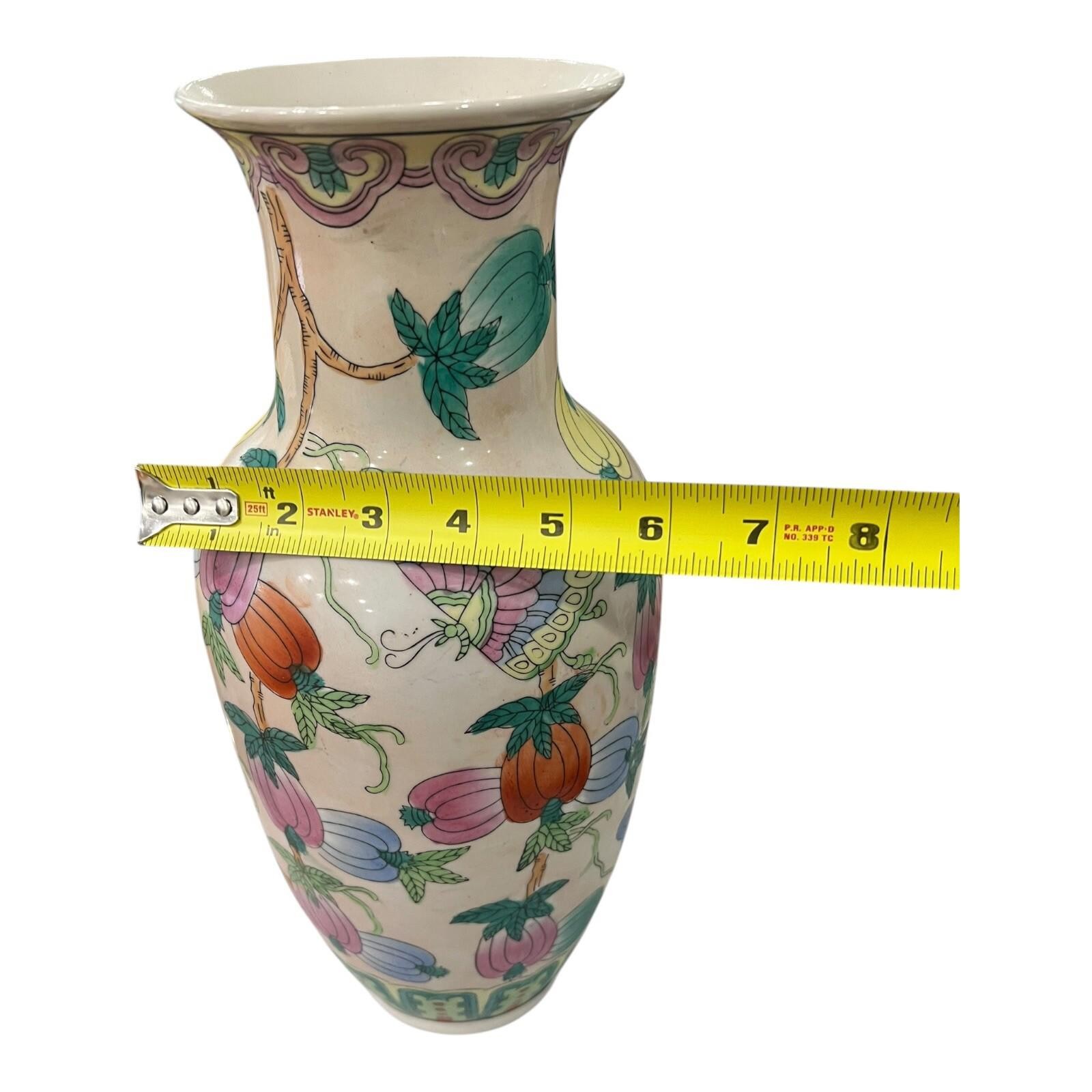 Vintage Chinoiserie Ceramic Butterfly Vase Handmade 14×6 Blue White Decor