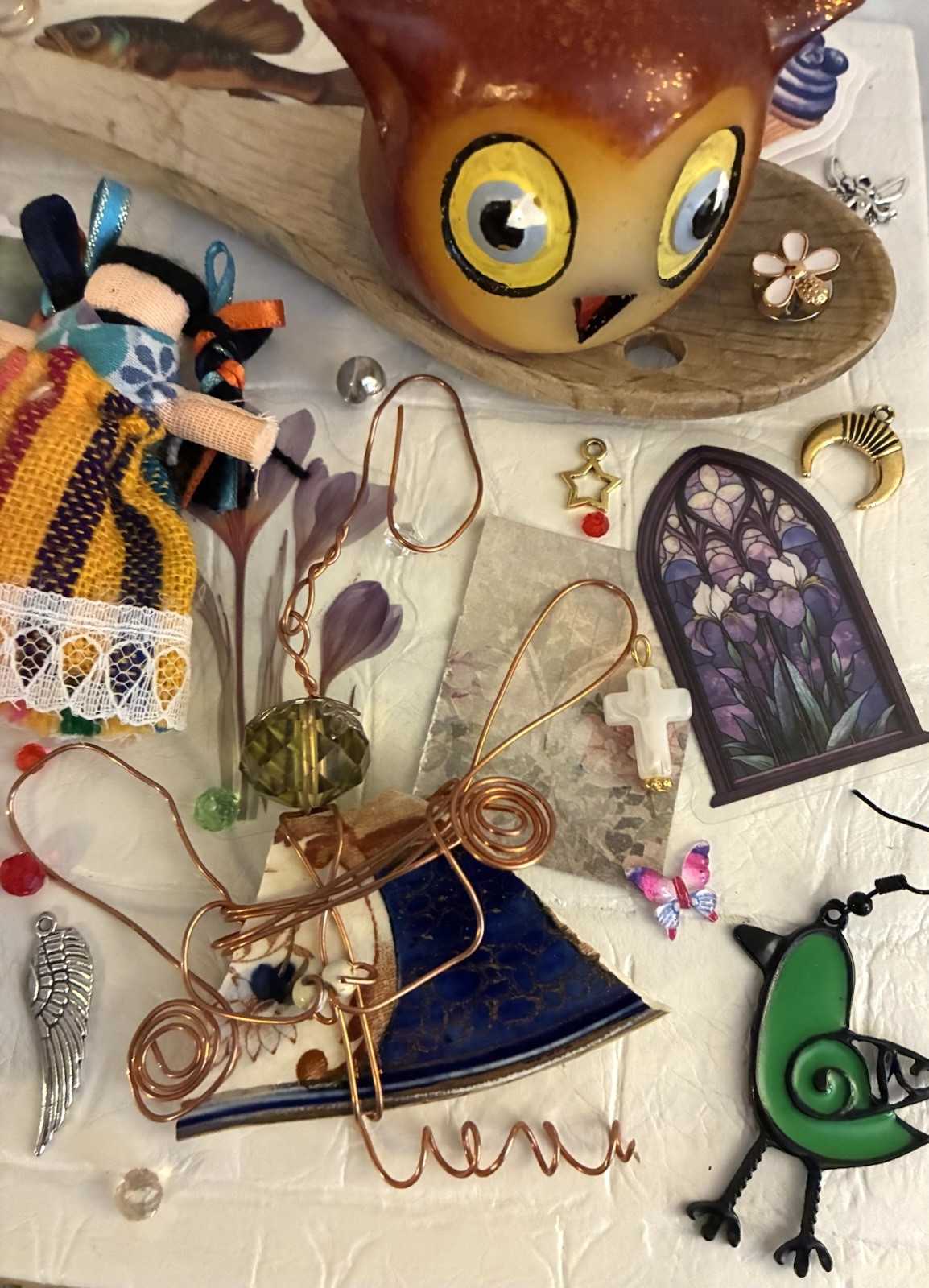 Handmade Cloth Doll Pottery Angel Ornament Jewelry Charms Junk Drawer Art Lot