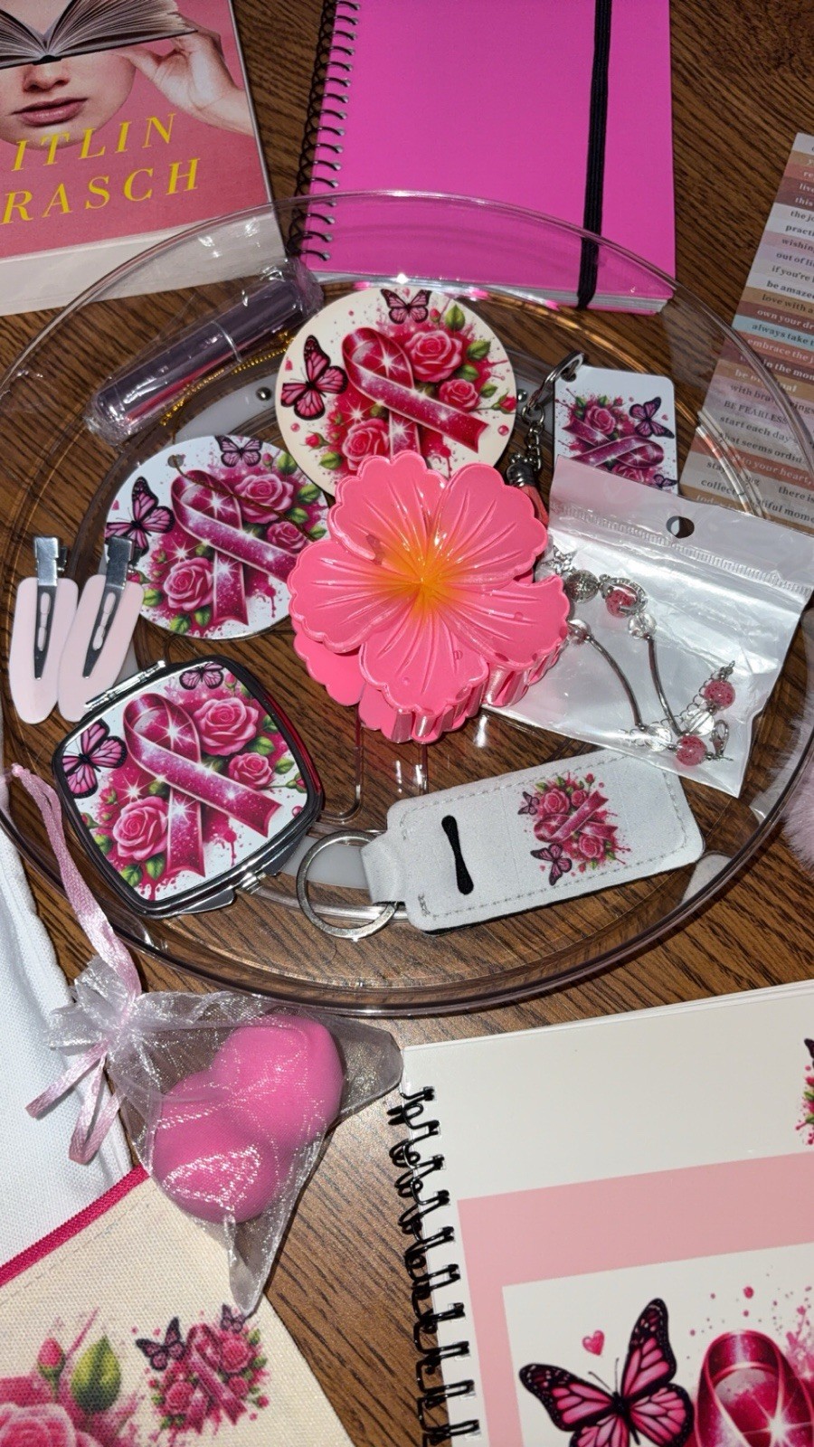 Breast Cancer Awareness Pink Ribbon Gift & Stationery Lot Tote Bag Pens Notebook