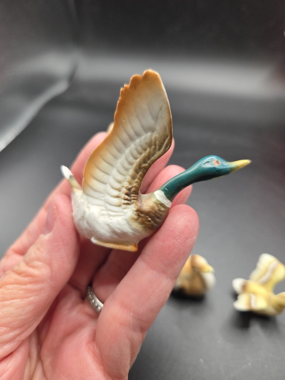 Vintage Mallard Duck Figurines Fine Bone China Miniature MCM