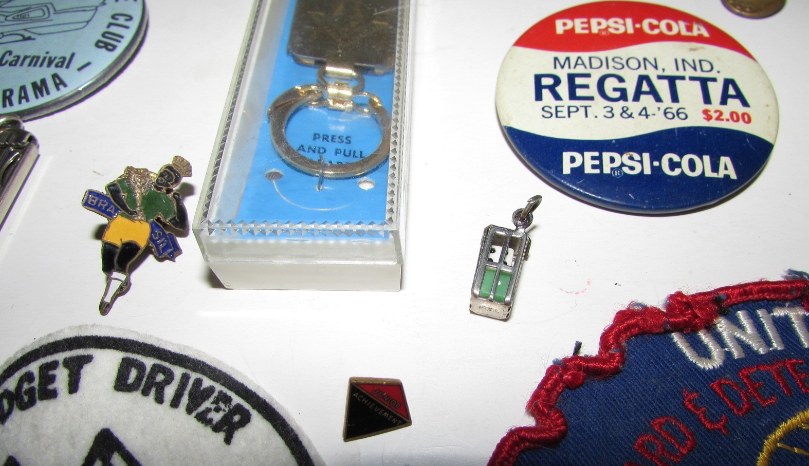 Junk Drawer Lot Goldwater Pins Masonic Detective Patch Chi Alpha Black Americana