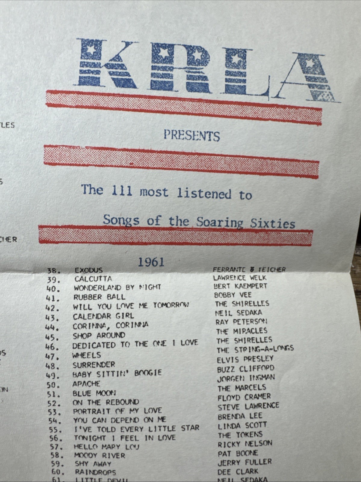 Rare Original KRLA Radio (Los Angeles) 1960-61-62 “111 Most Listened To Songs”
