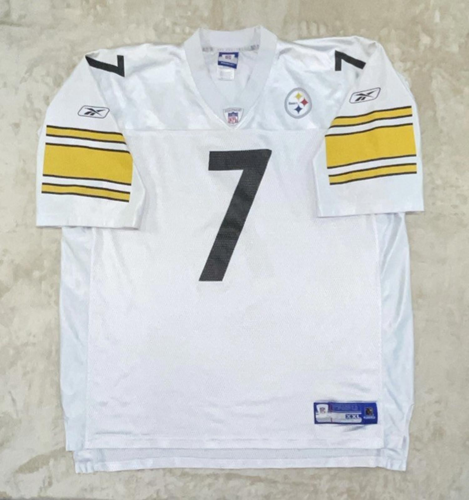 Vintage Ben Roethlisberger #7 Steelers Reebok NFL Jersey White XXL *STAINS*