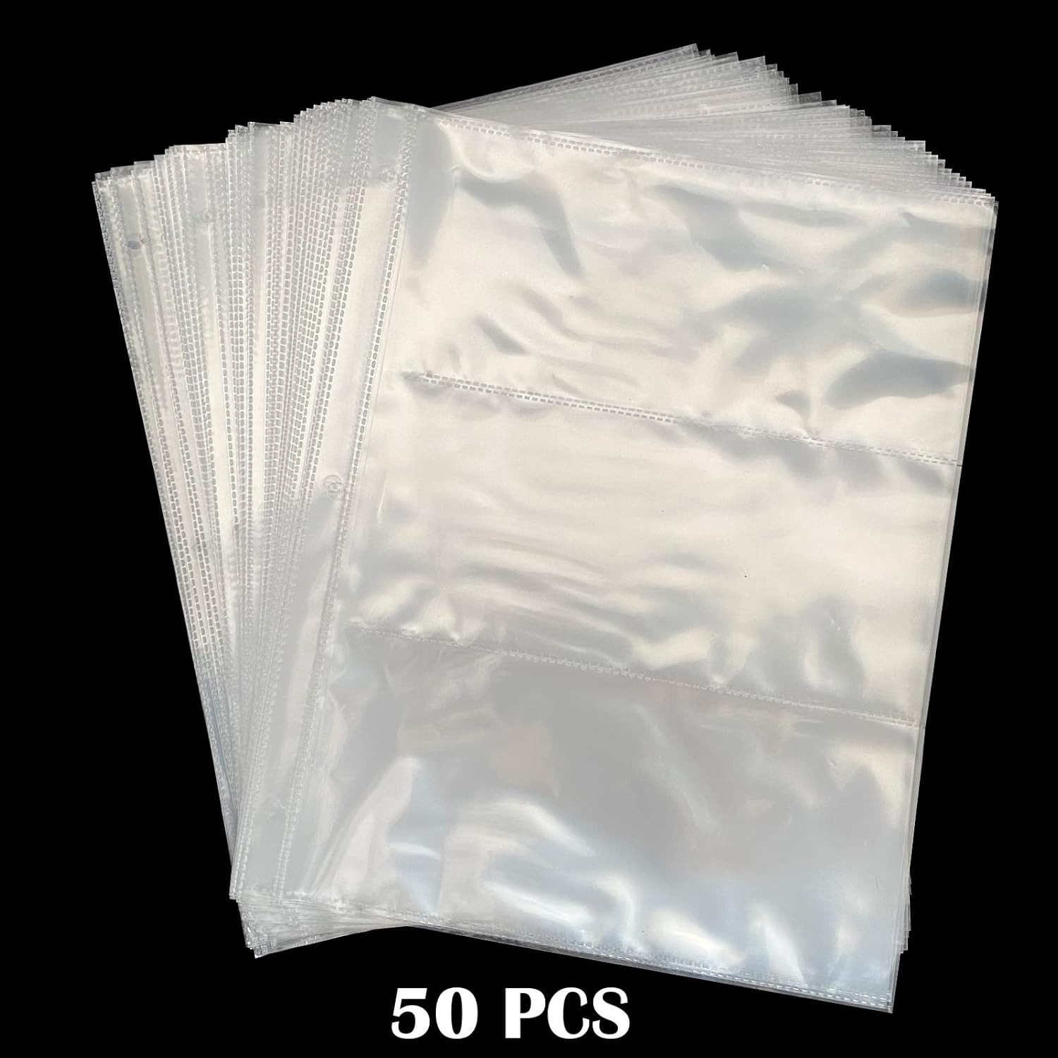 “50Pcs Currency Sleeves for 3 Ring Binder, 3-Pocket Banknote Protectors “
