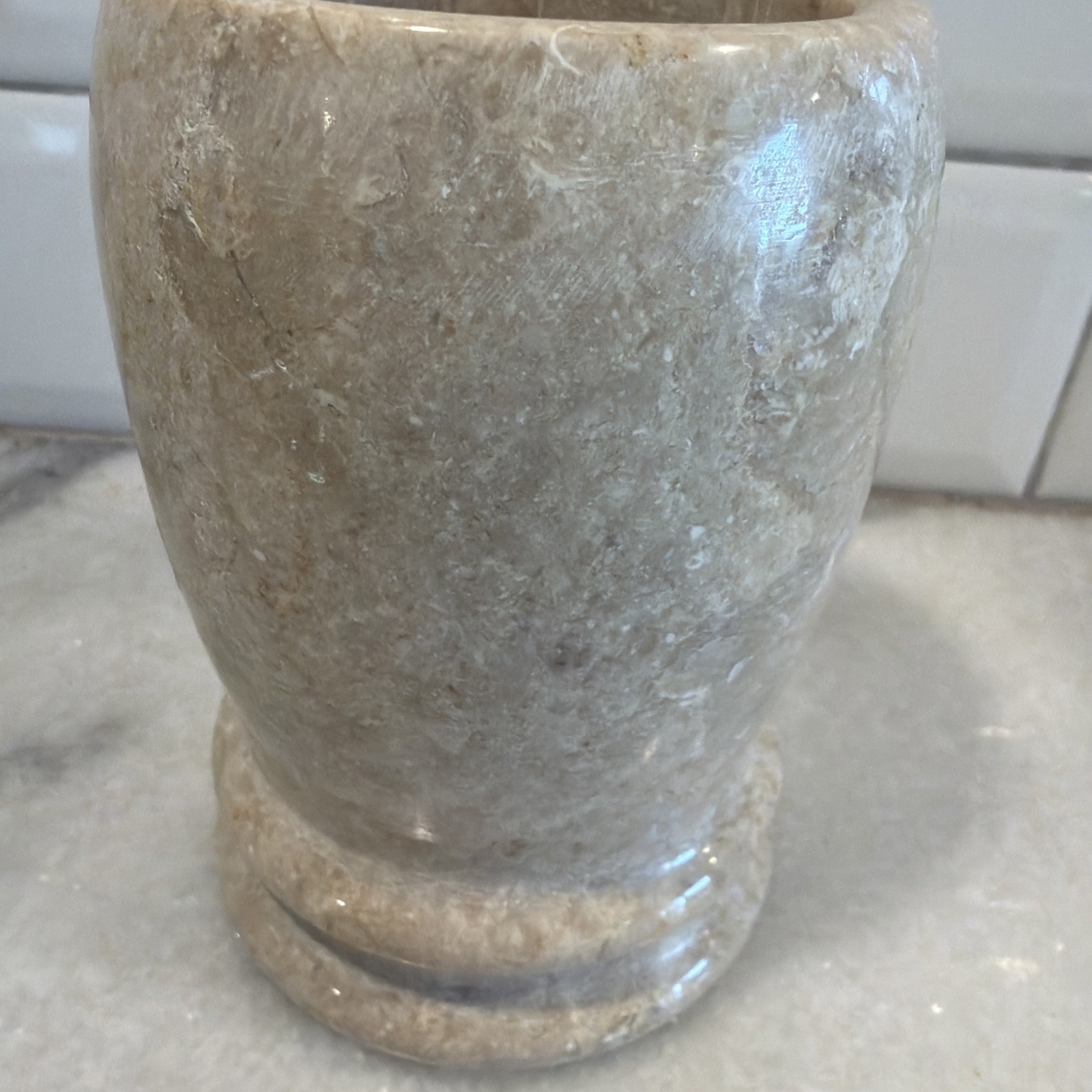 Creative Home Beige Marble Tumbler Toothbrush & Brush Holder Organizer GW992