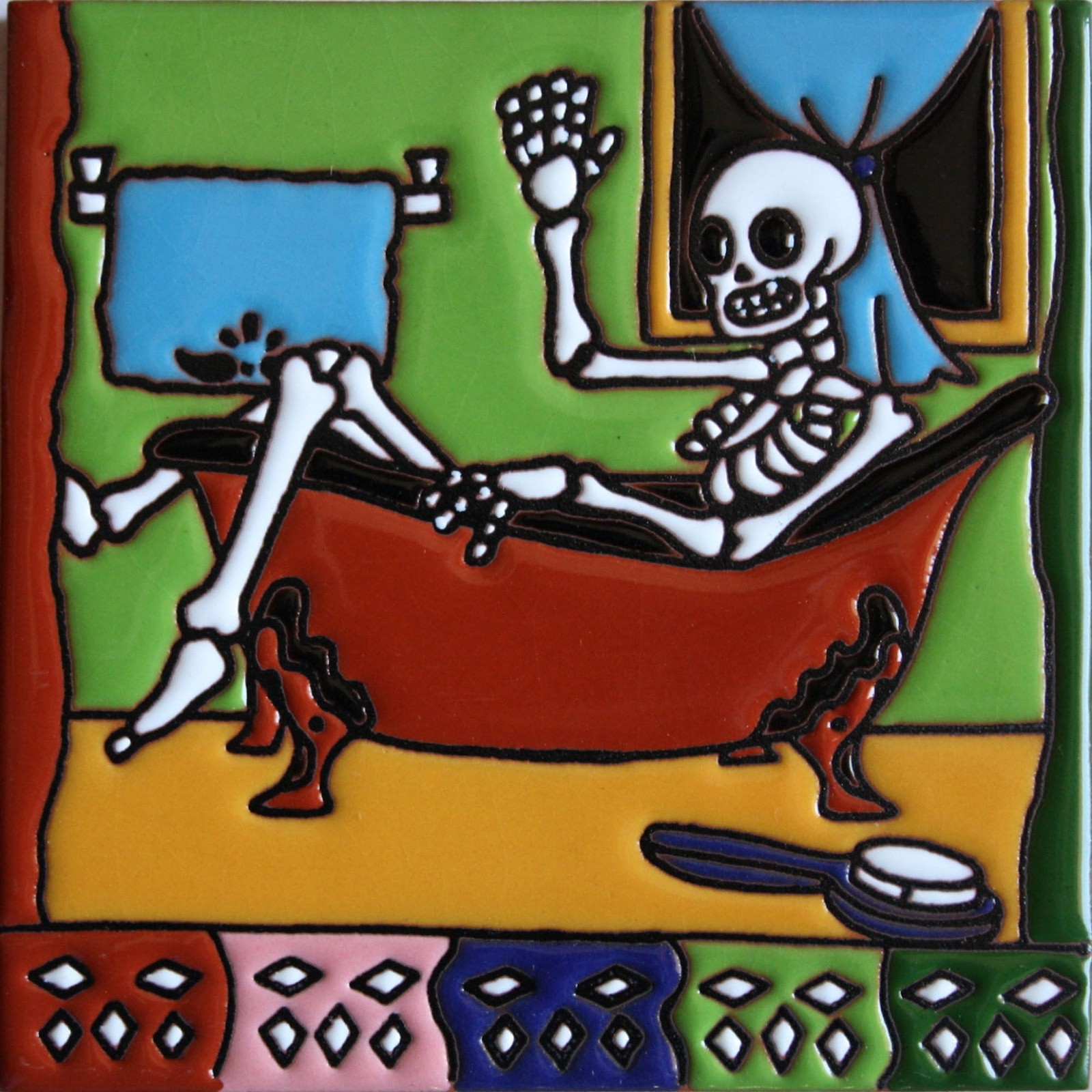 Fine Crafts Imports Taking Bath Day Dead Clay Tile Multicolor 6×6 6 Inch small