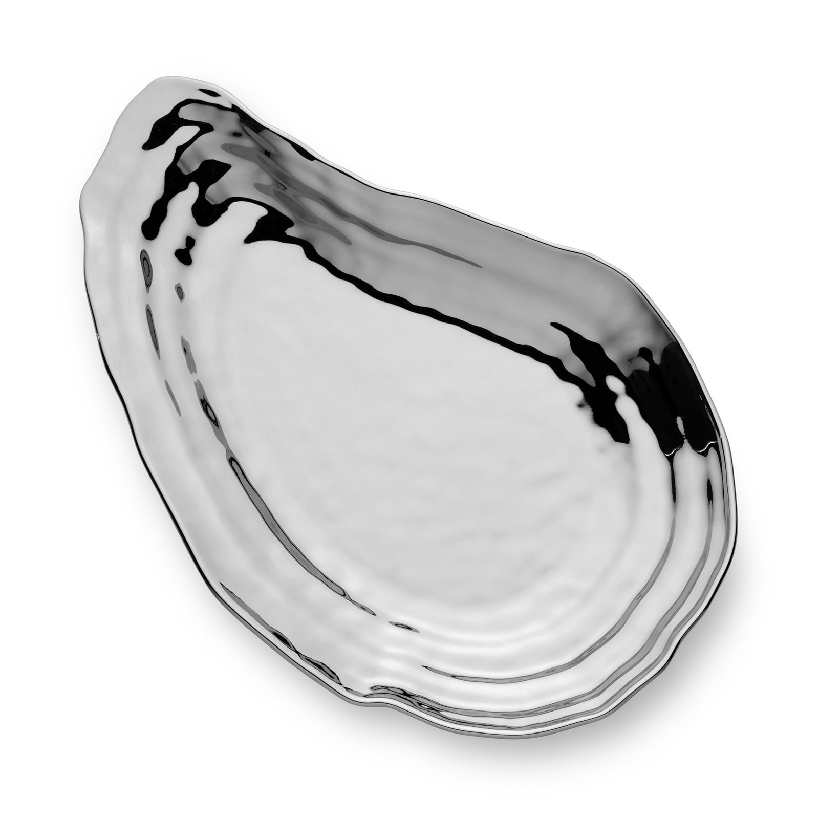 Silver Plated Oyster Platter Porcelain 15.5×10 Inch Serving Tray