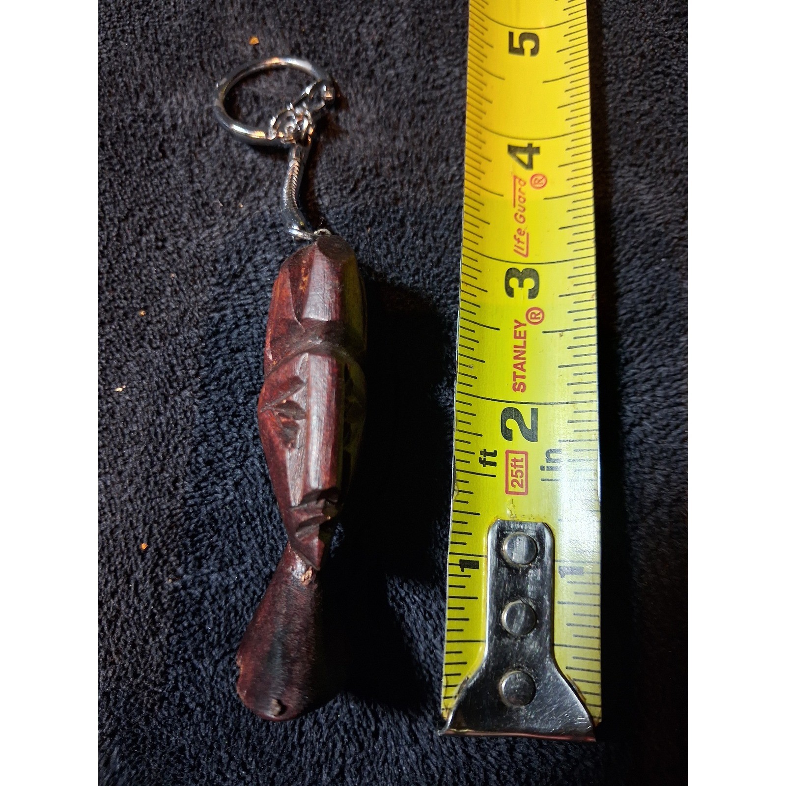 Vintage Hand Carved Wood African Bust Keychain Folk Art Tribal Style Dark Wood