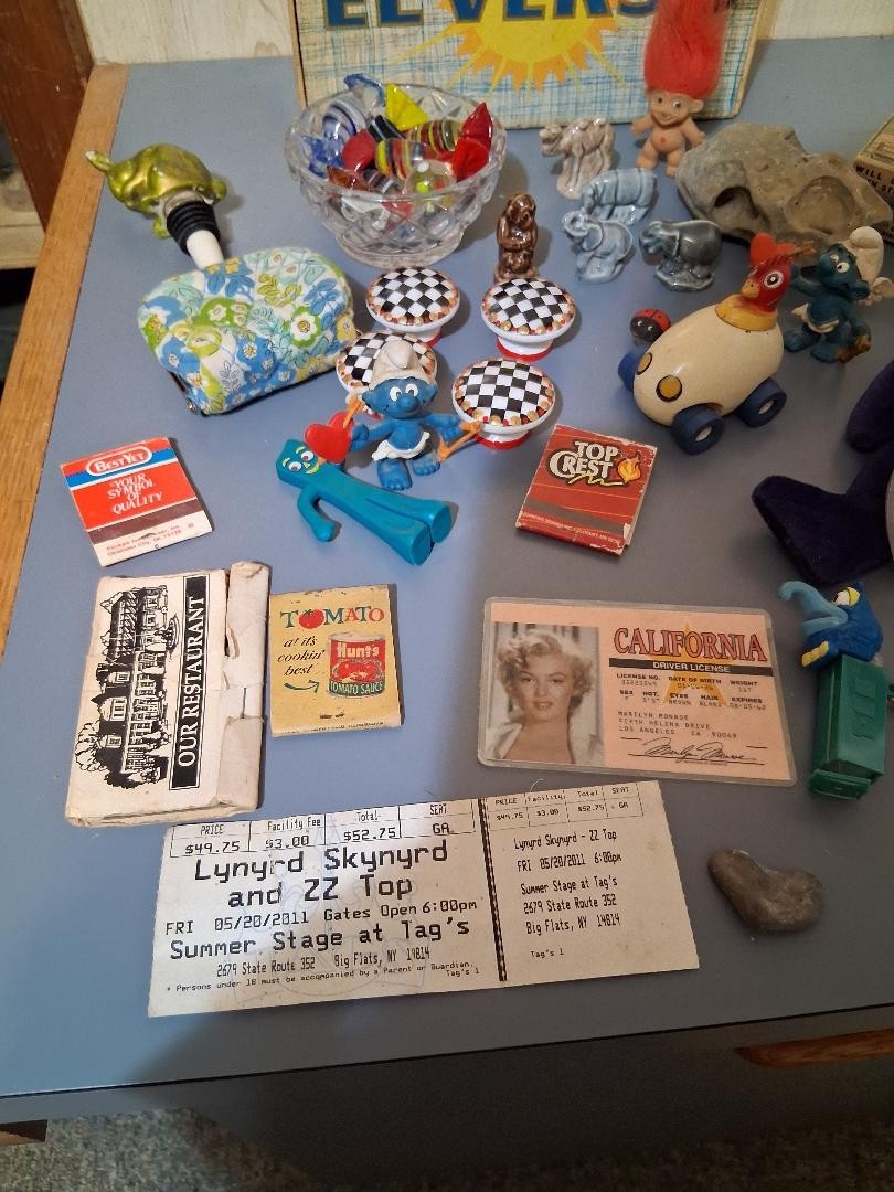 Junk Drawer Lot, Gumbie, trolls, chicken in car, Pincess Diana beanie baby