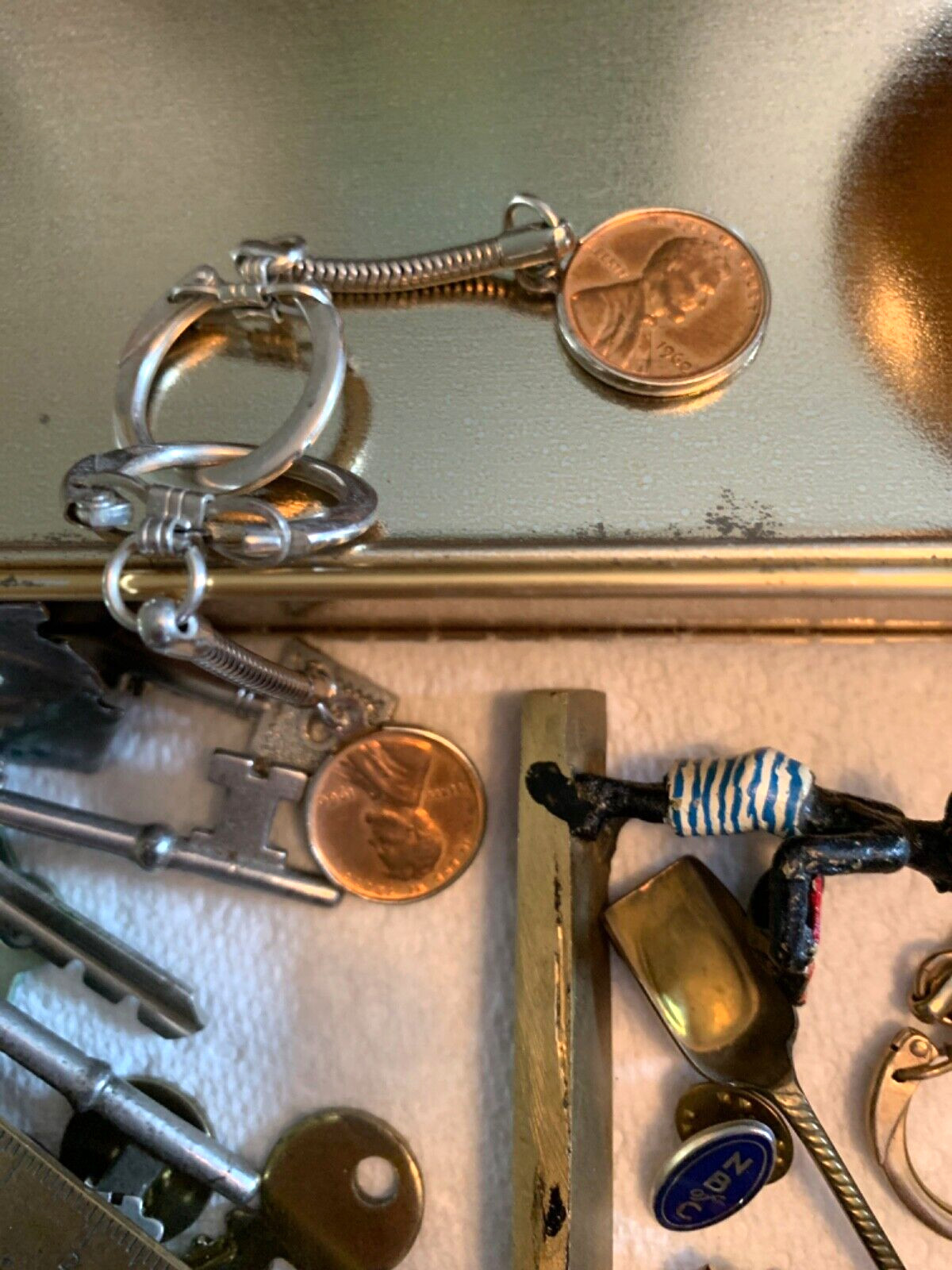 Antique Vintage Junk Drawer Lot Medals Pins Jewelry Coins Fobs Keys