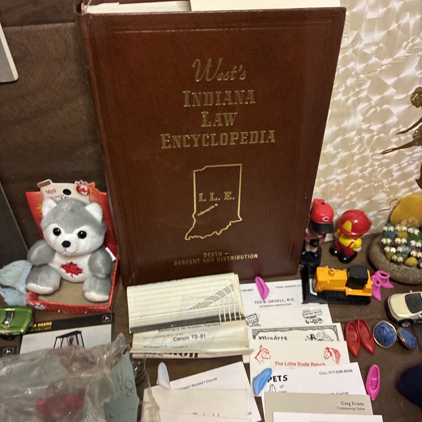 Vintage Junk Drawer lot Photo Book Record Toys Hat
