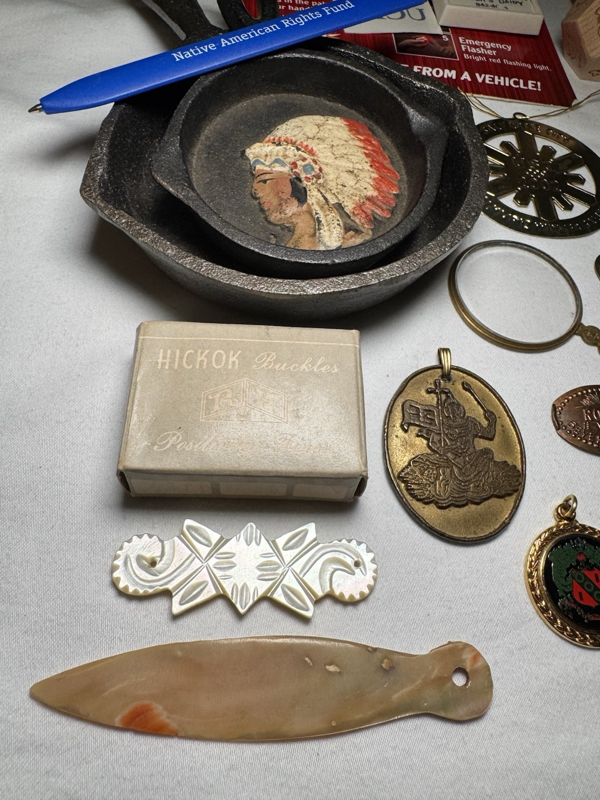 Vintage to Now Junk Drawer Lot Trinkets Treasure Ray Ban Case Sterling Top Hat