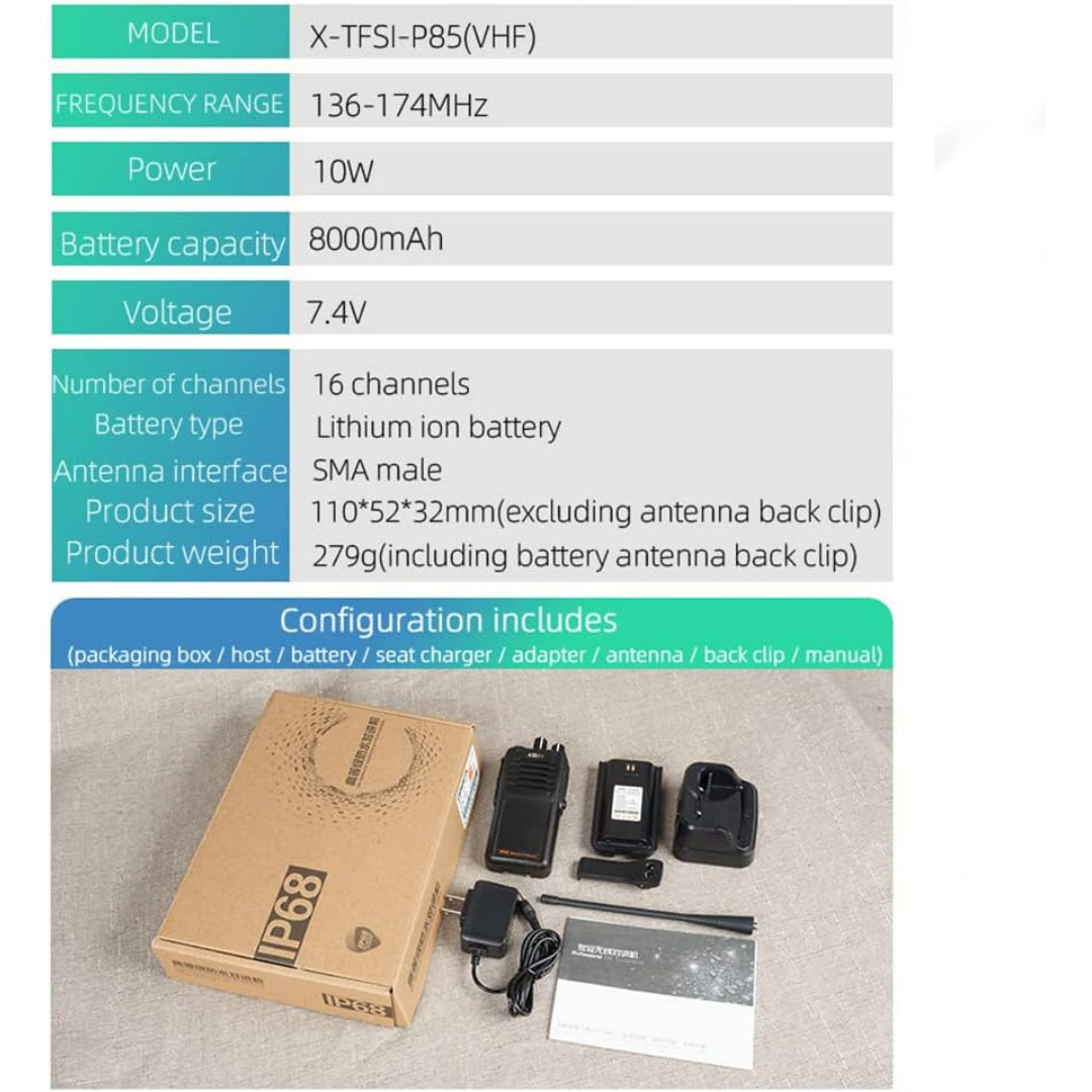 Handheld Two-Way VHF Marine Radio IP68 Waterproof LED Screen International 2 Pk