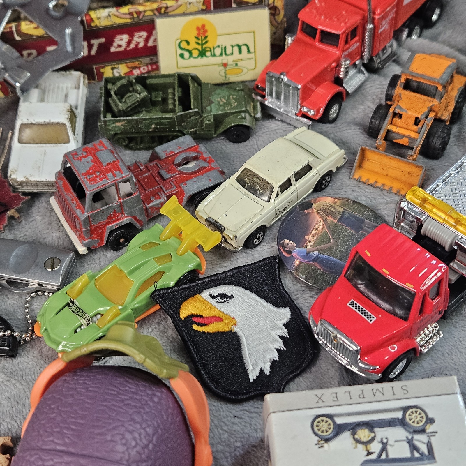 Huge VTG Junk Drawer Lot Skeleton Keys Cigar Box Bakelite Ertl Hammock Cars More