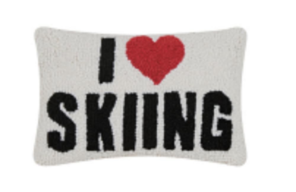 Peking Handicraft Mary Lake Thompson I Love Skiing Hook Pillow 8″ Home Decor