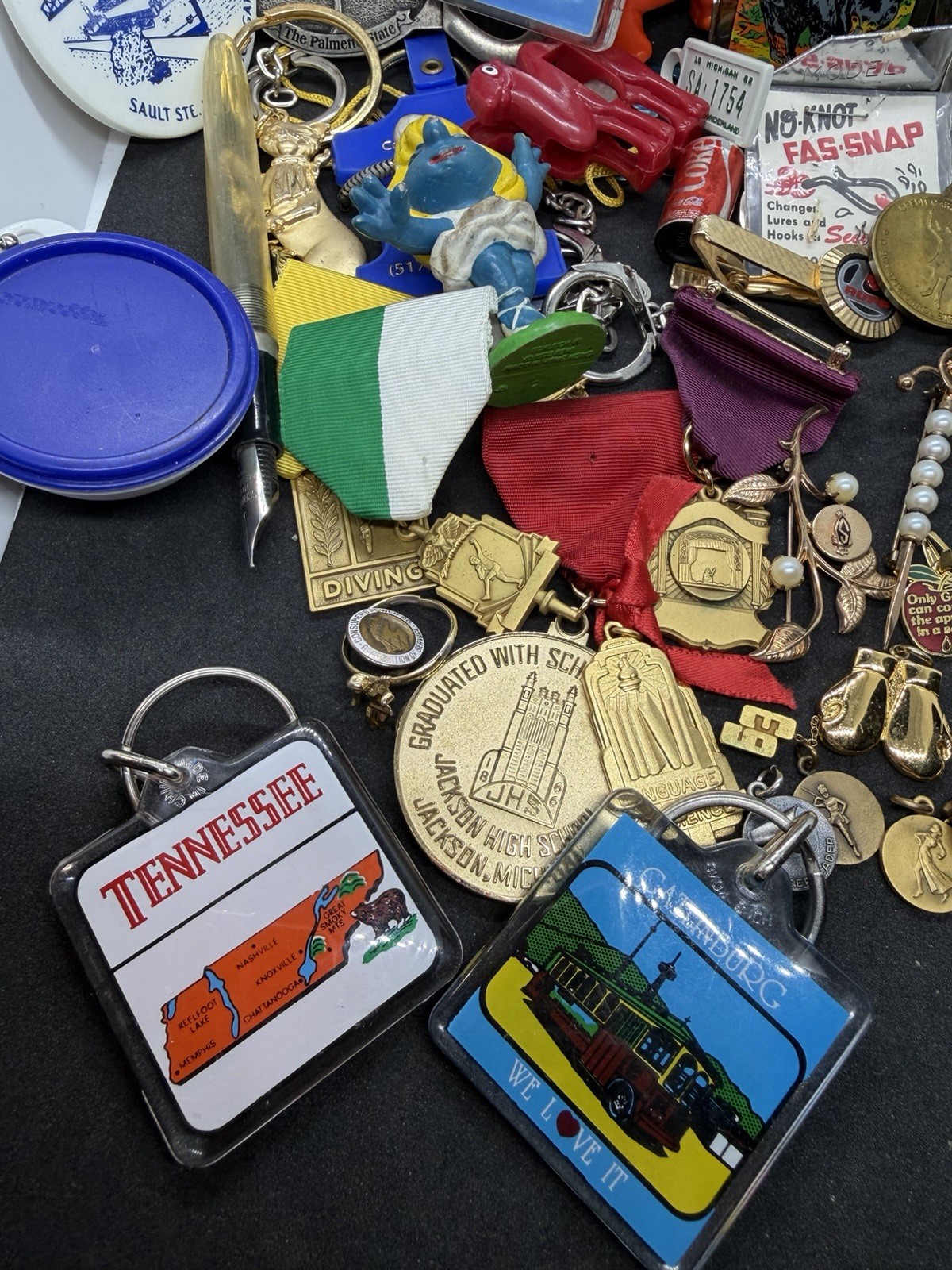 Junk Drawer Lot Vintage To Modern Items Jewelry Medals Keychains Etc Resell