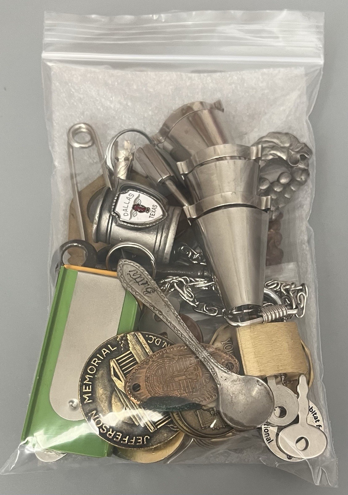 VTG Junk Drawer All Metal Misc Items Coins-Keys-Lock-And More